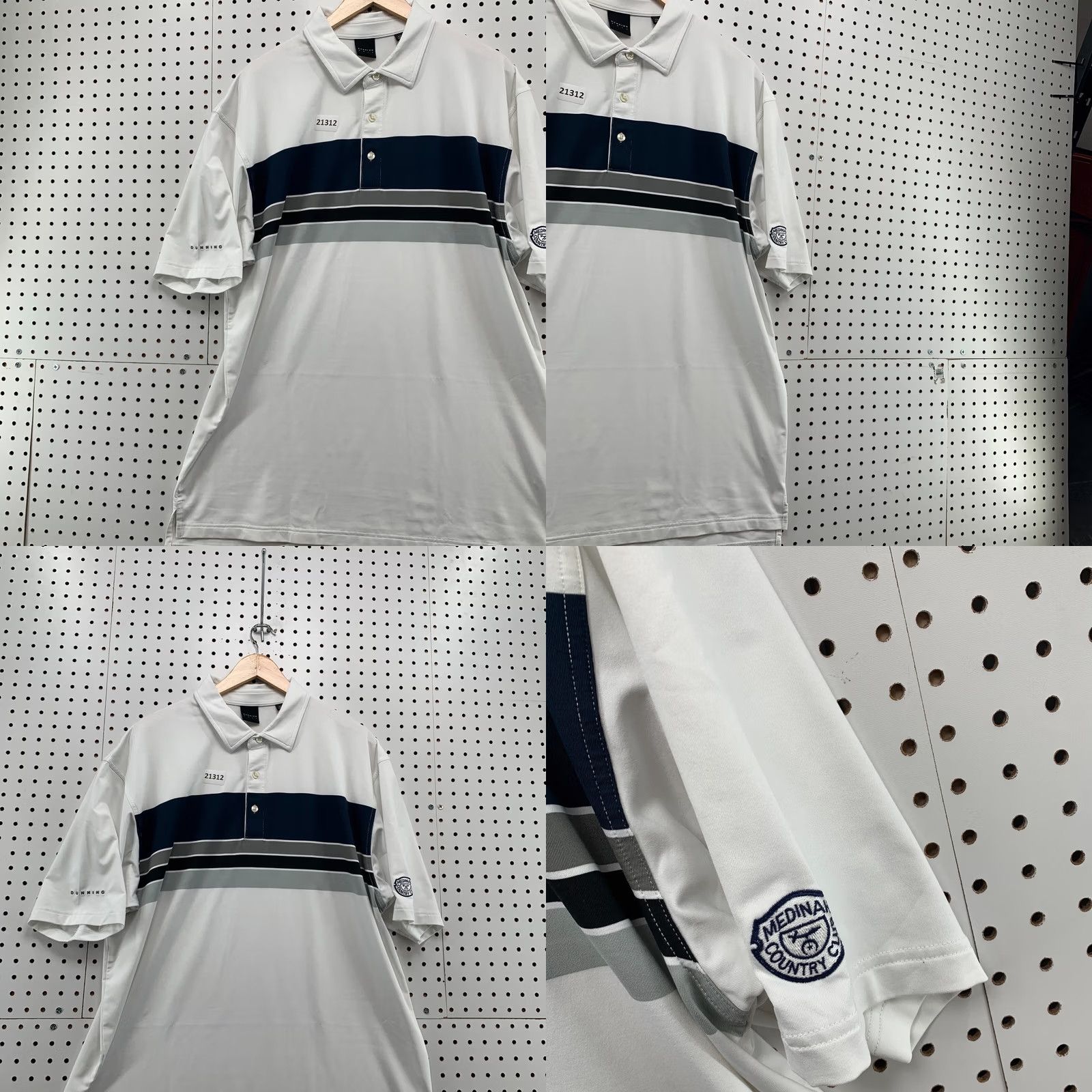 Vintage Dunning Polo Shirt Medinah Country Club White Blue Stripe Mens 2XL Size US XXL / EU 58 / 5 - 8 Thumbnail