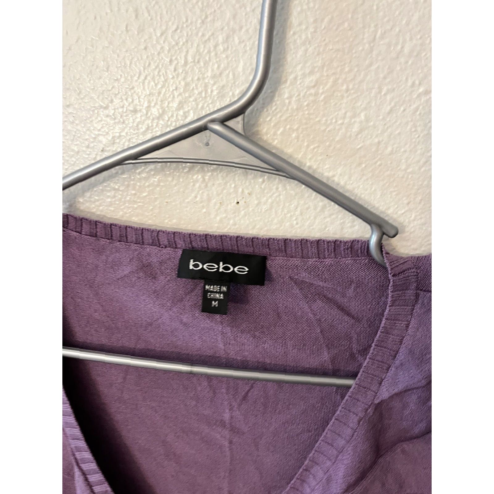 Bebe VINTAGE bebe Logo Surplice Silk Blend Wrap Ribbed Knit Sweater M Purple Logo 90s Womens Pullover V-Neck Long Sleeve Satin Shine Knit Shirt? Size M / US 6-8 / IT 42-44 - 3 Thumbnail