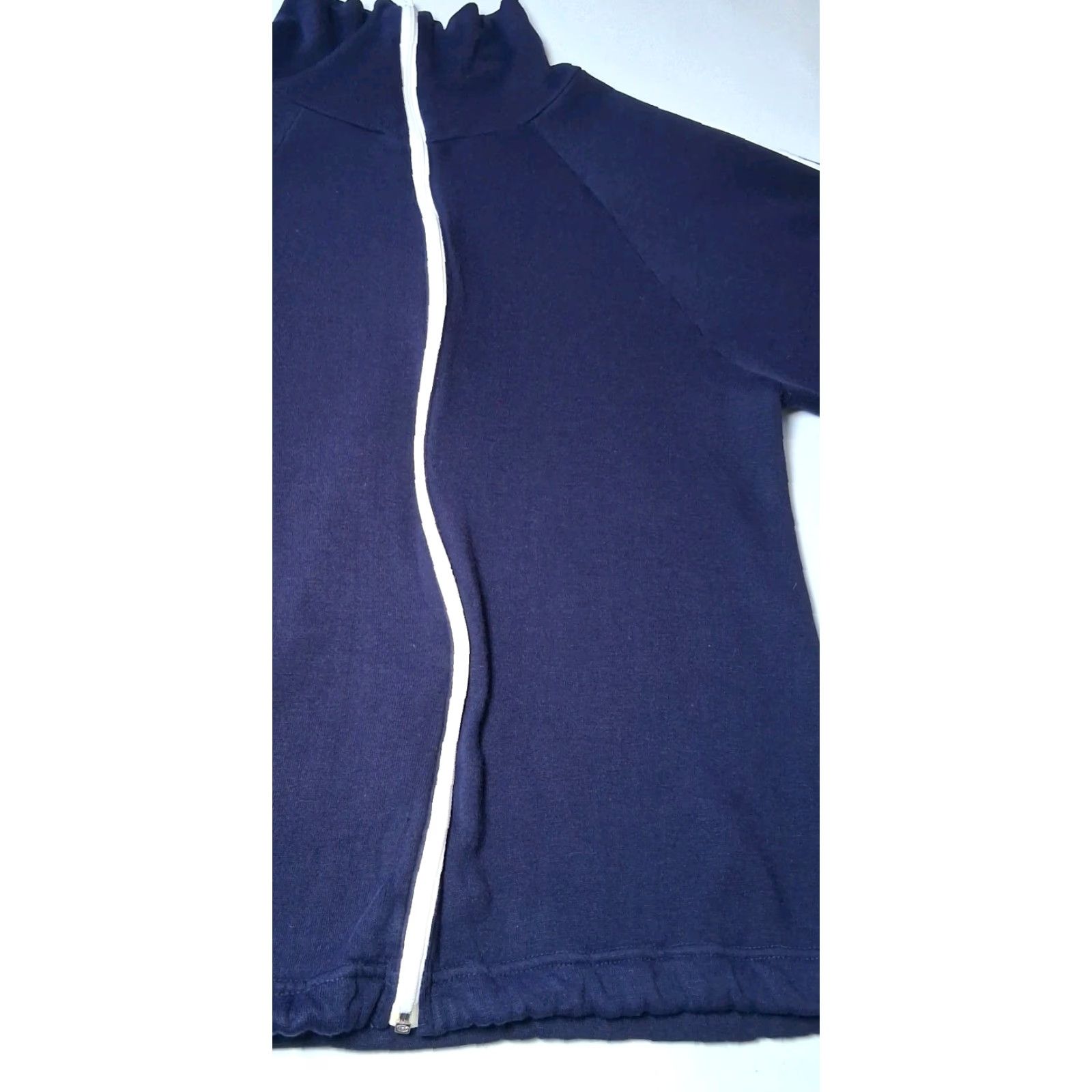 Vintage VINTAGE Track Jacket Men L Full Zip High Neck Collared Stripe Raglan Sleeve Blue-Striped Knit Athletic 1970s 1980s Streetwear Mens Size US L / EU 52-54 / 3 - 6 Thumbnail