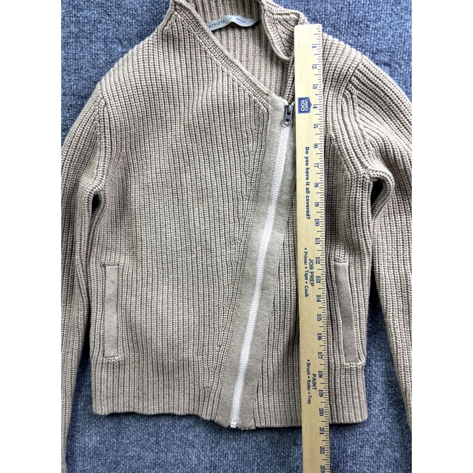 Athleta Athleta Sweater Jacket Womens S Beige Merino Wool Full Zip Knit with Pockets Size S / US 4 / IT 40 - 3 Thumbnail