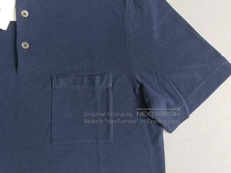 Hermes Hermes Men's polo shirt short-sleeved, dark blue, H embroi Size US L / EU 52-54 / 3 - 6 Thumbnail