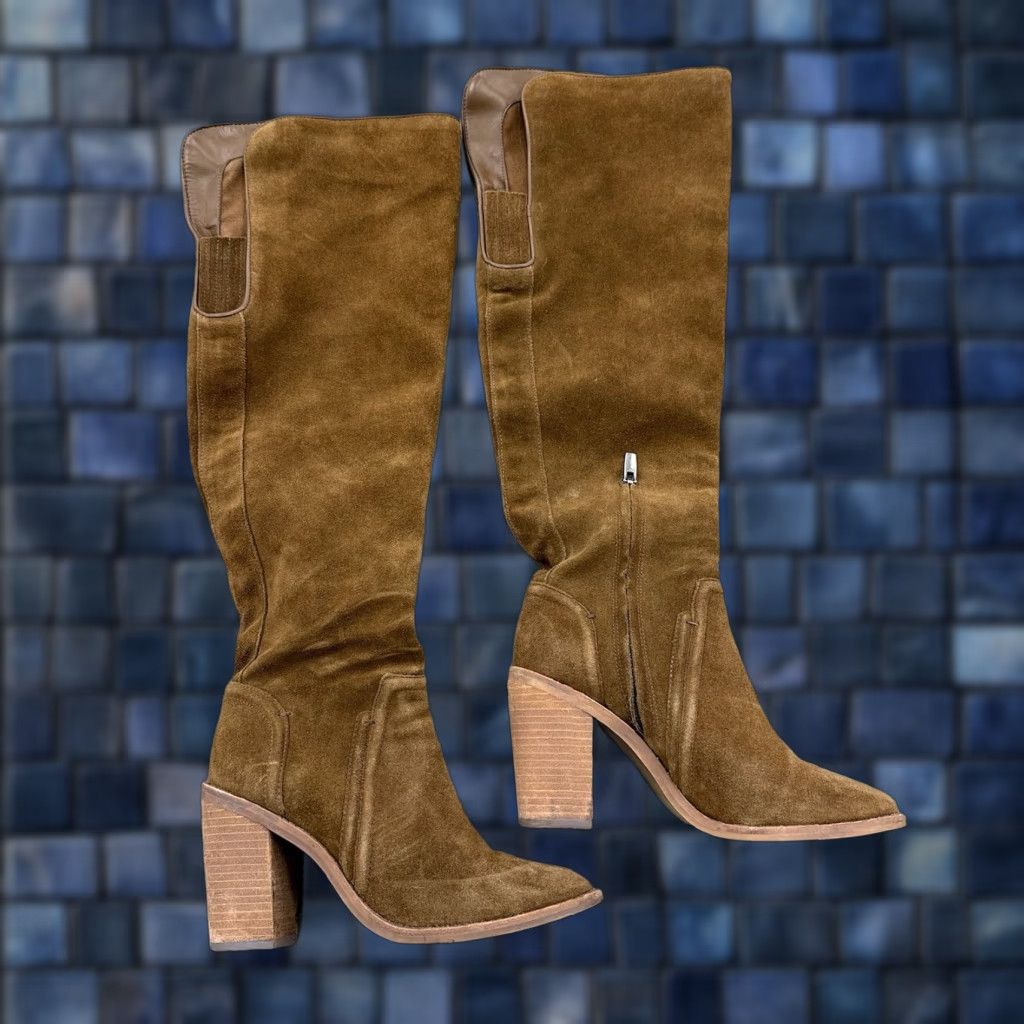Vince Camuto Melaya Brown Over-the-knee Suede Leather Boots Womens Size 7.5M - Leather Insole Outsole Lining Riding Boot