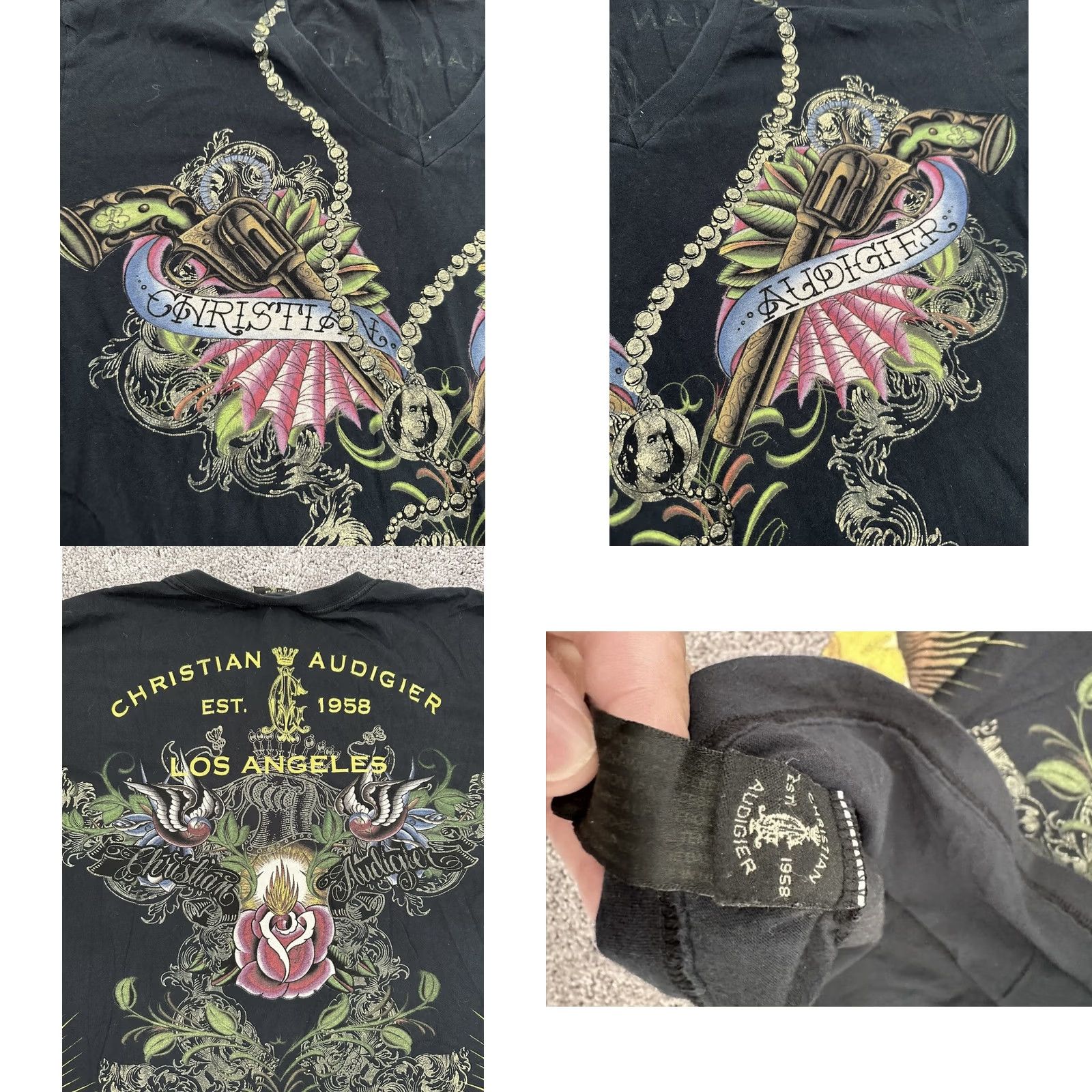 Vintage VINTAGE Christian Audigier Ed Hardy Shirt Men’s 2XL Black Crew Neck Short Sleeve Graphic Print Rose Tattoo Y2K Streetwear Size US XXL / EU 58 / 5 - 8 Thumbnail