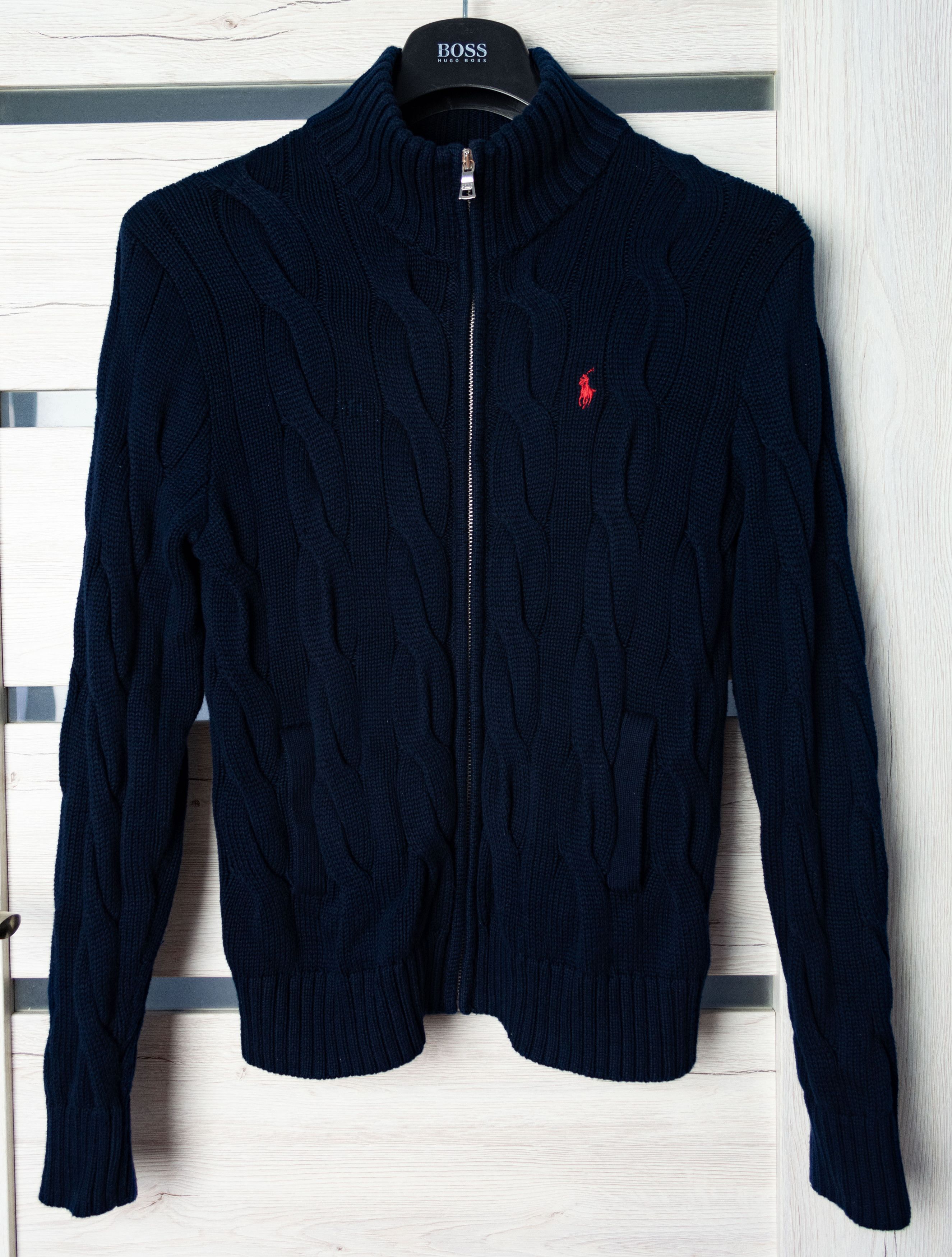 image of Polo Ralph Laurent Cable-Knit Zip Sweater in Navy, Men's (Size Medium)