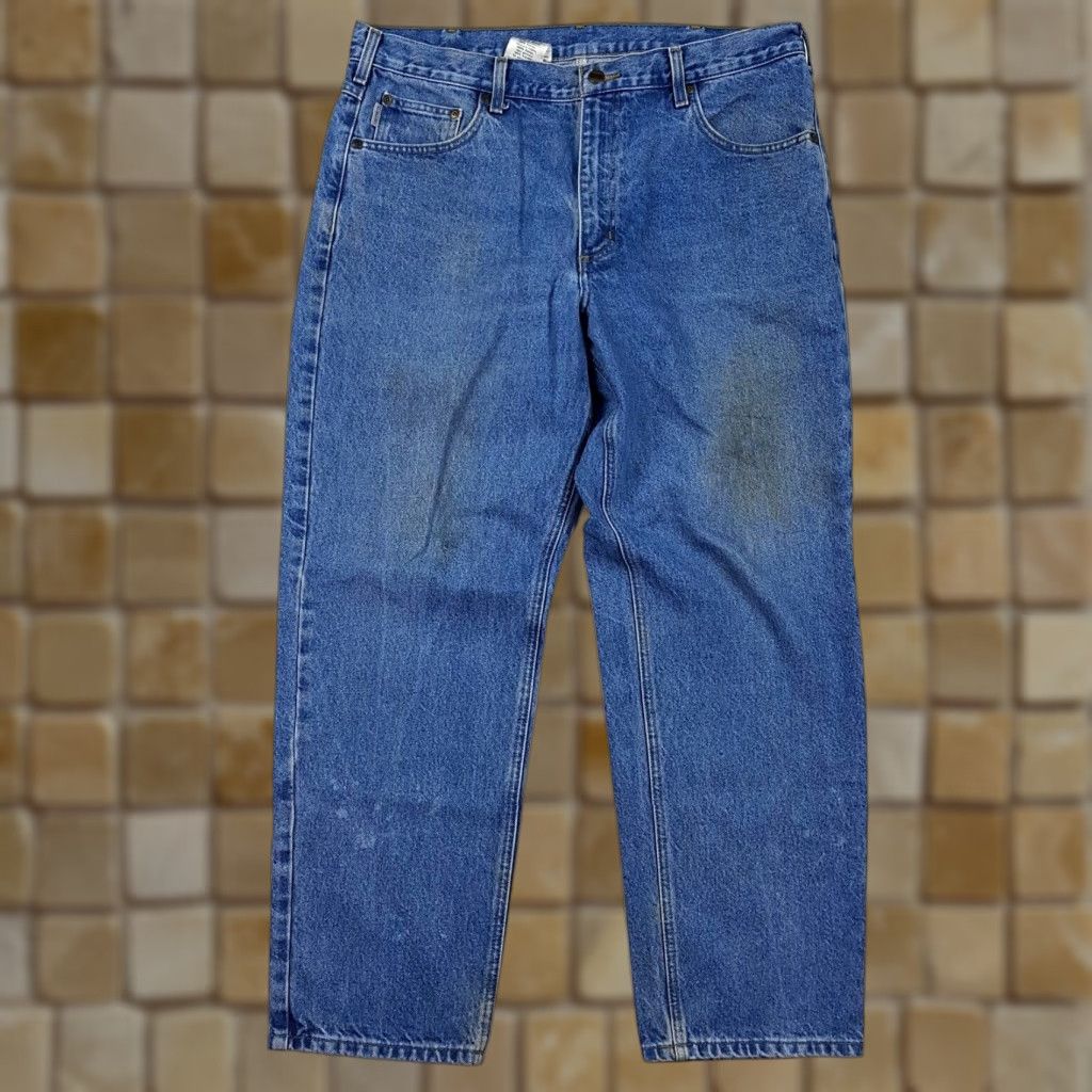 Carhartt VINTAGE Carhartt Jeans Denim Blue 38x30 Distressed Relaxed Tapered Work Logo Men 90s Workwear USA American Retro Modern Fit: Relaxed, Regular Size US 38 / EU 54 - 1 Thumbnail