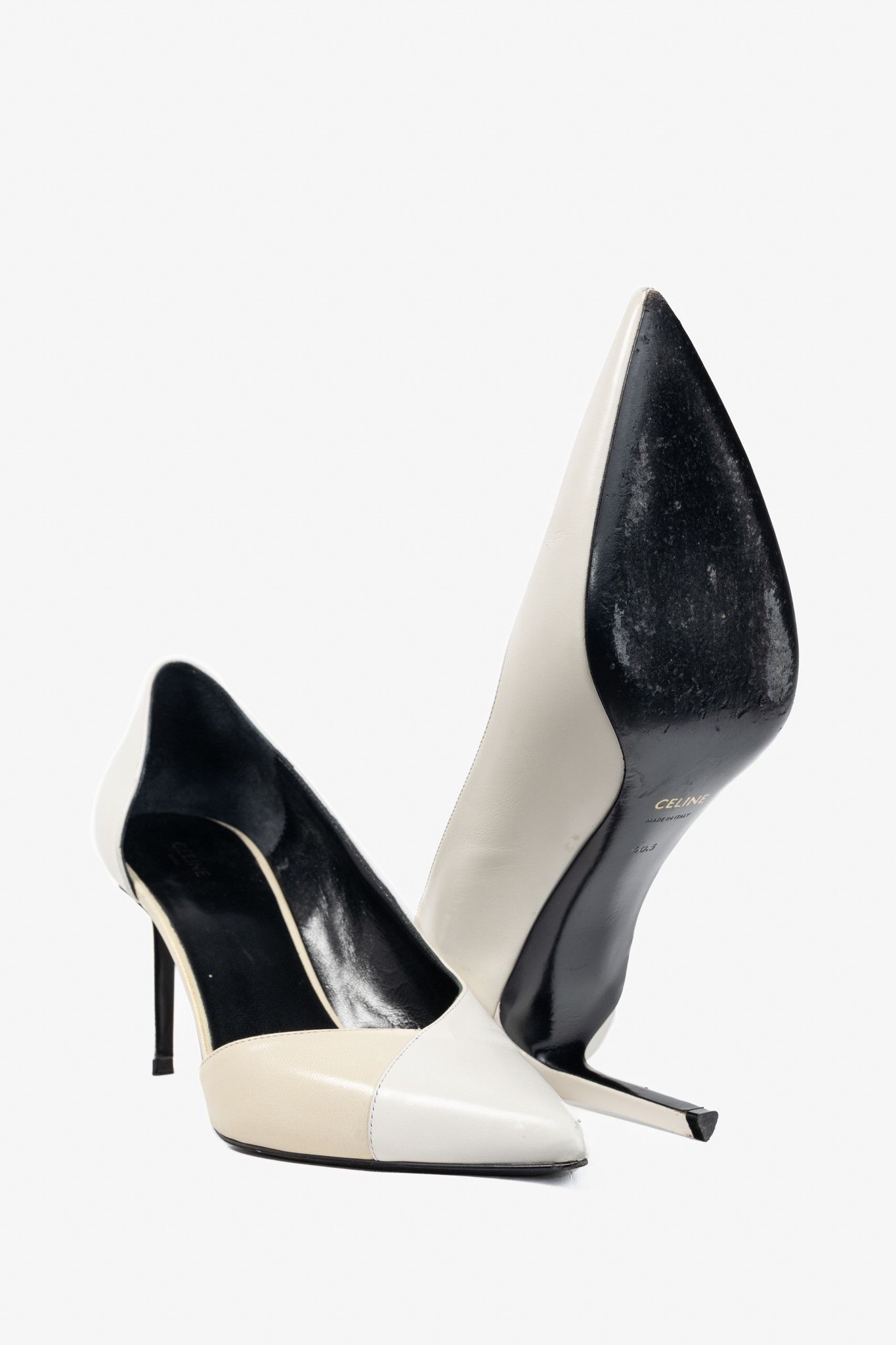 Celine Celine Ivory & Beige Two-Tone Pointed-Toe D'Orsay Pumps Size US 10 / IT 40 - 4 Thumbnail