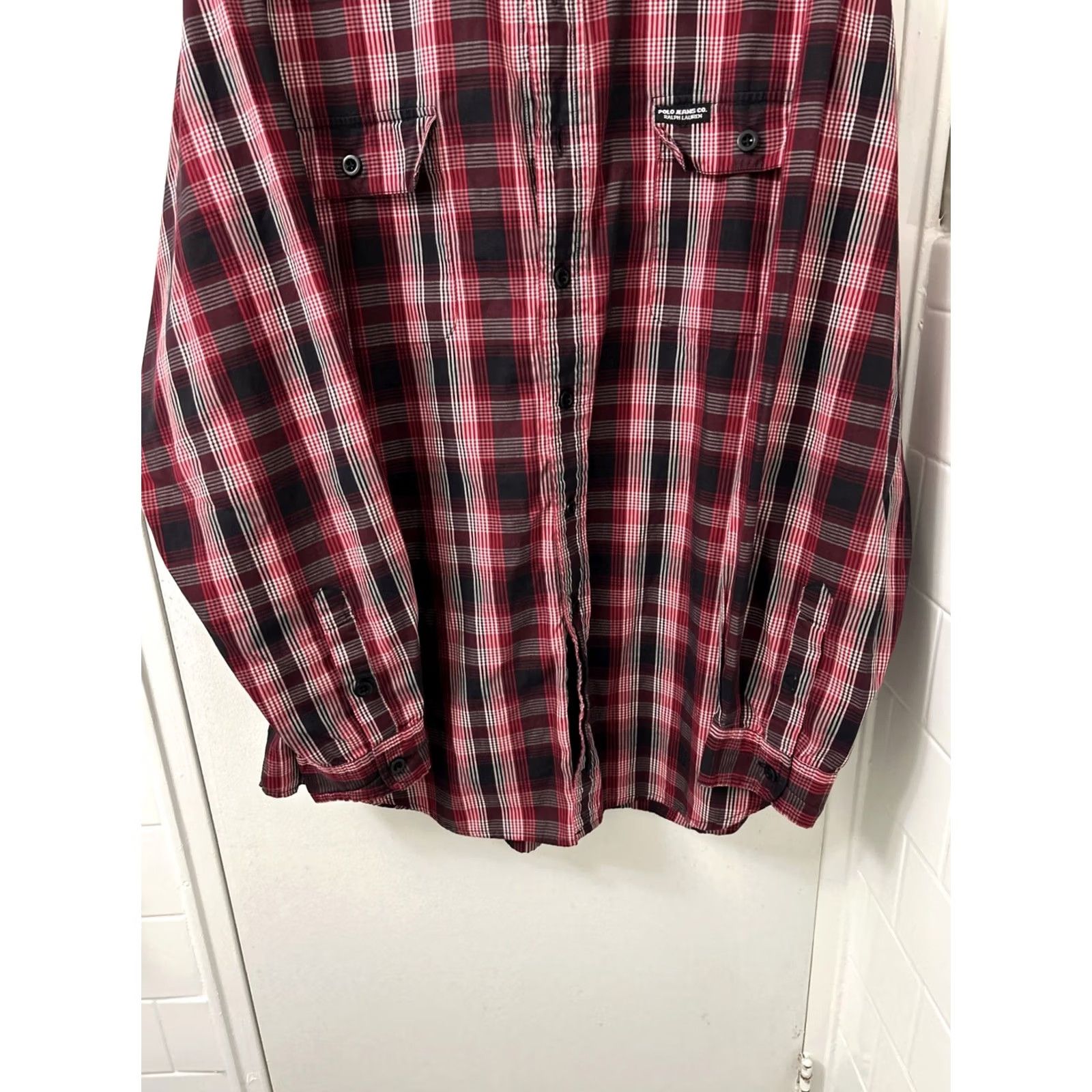 Ralph Lauren VINTAGE Polo Jeans Co Ralph Lauren Shirt Mens XL Black Red Plaid Button Down L/S Size US XL / EU 56 / 4 - 3 Thumbnail