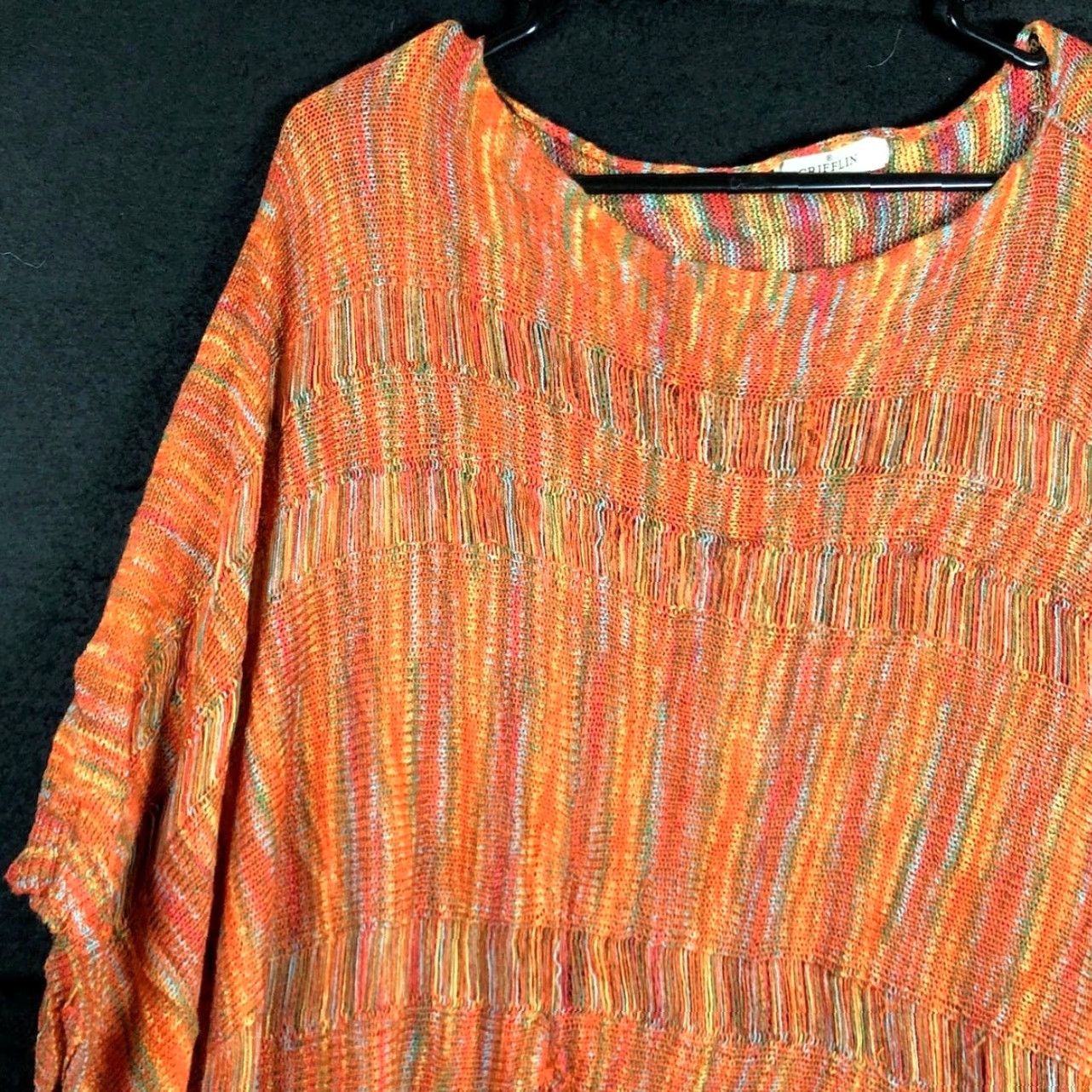 Griffin Grifflin Paris Womens Sweater Orange Multicolored Poncho Button Side XL/XXL Size XXL / US 16-18 / IT 52-54 - 4 Thumbnail