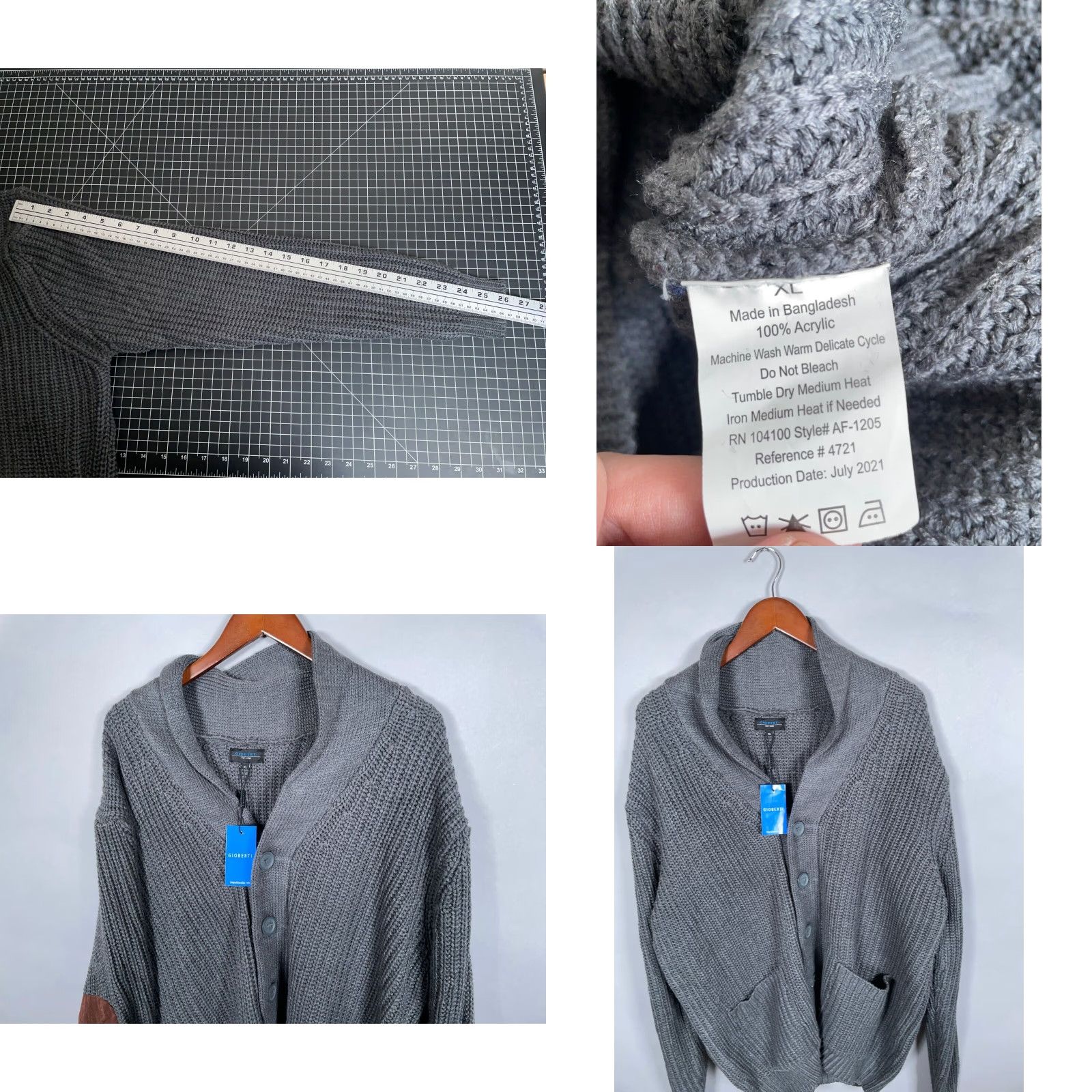 Vintage VINTAGE Gioberti Men's XL Cardigan Sweater Dark Gray Knit Heavyweight Casual Fall Spring Winter Elbow Patches 90s Size US XL / EU 56 / 4 - 8 Thumbnail