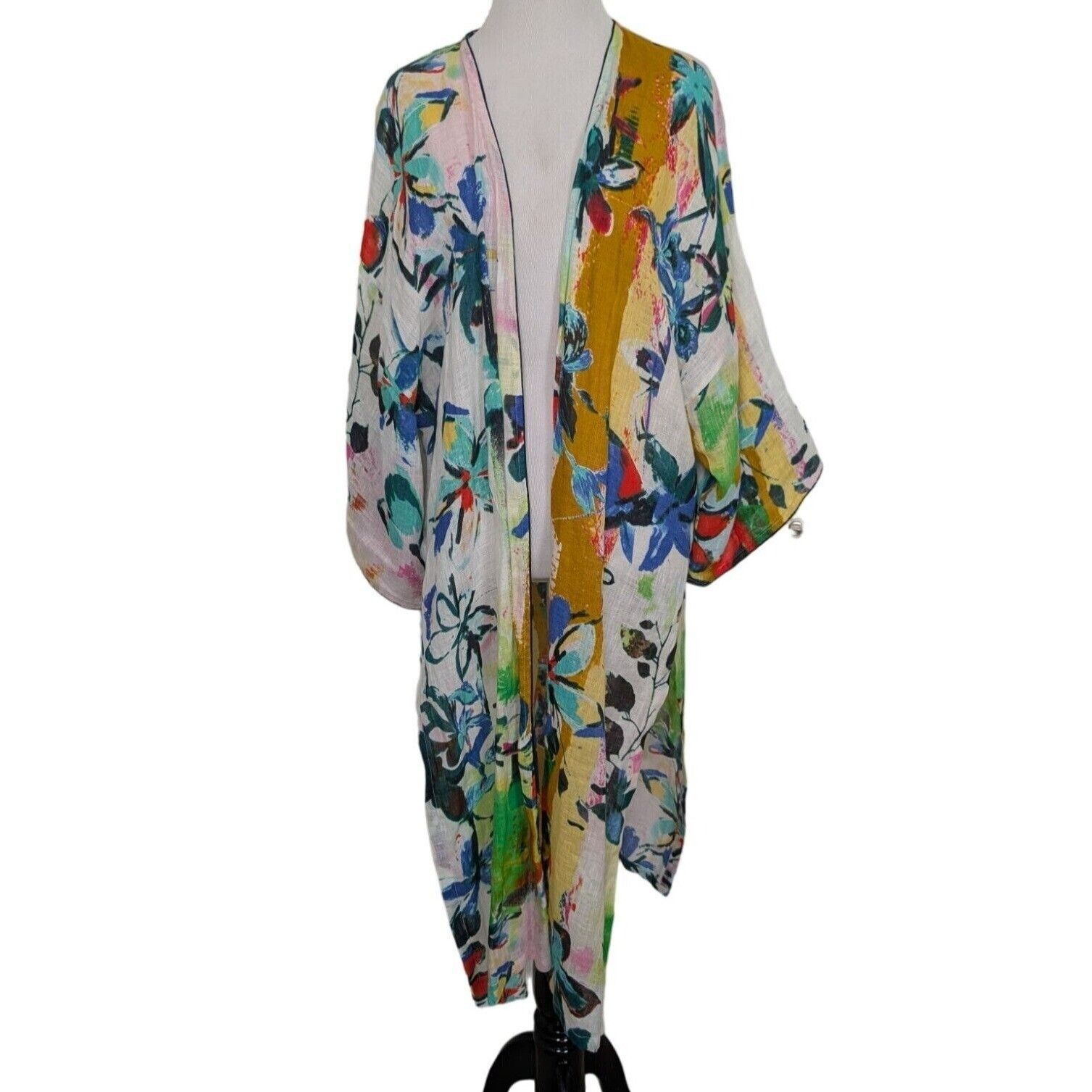 Anthropologie Petanu Pashma Floral Linen Duster Womens One Size White Size ONE SIZE - 1 Thumbnail