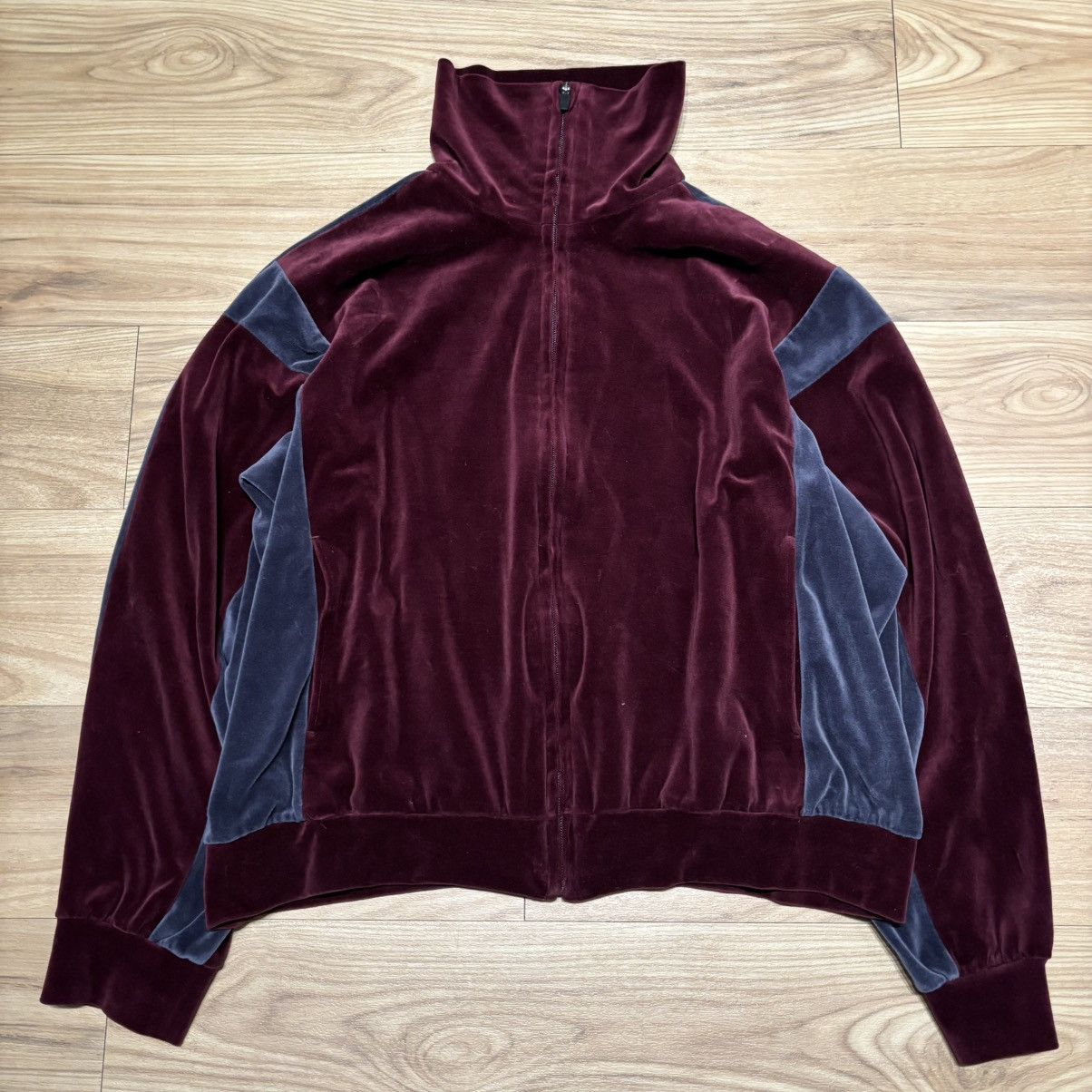 Lad Musician LAD MUSICIAN Velour Track Jacket Burgundy Panel Zip Blouson Size US S / EU 44-46 / 1 - 1 Thumbnail