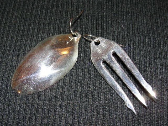 Handmade Sterling Silver Plated Brass Olive Fork and Spoon Earrings Size ONE SIZE - 5 Thumbnail