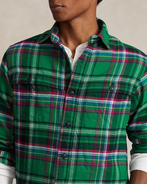 Polo Ralph Lauren Polo Ralph Lauren Classic Fit Suede-Patch Plaid Workshirt Size US XL / EU 56 / 4 - 5 Thumbnail