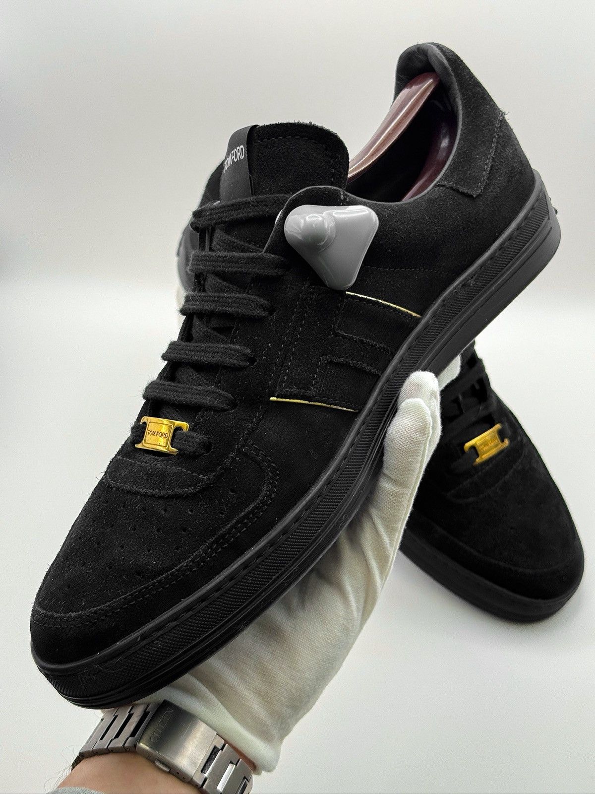 Tom Ford Tom Ford Radcliffe Black Suede Gold Hardware Luxury Sneakers Size US 10 / EU 43 - 4 Thumbnail