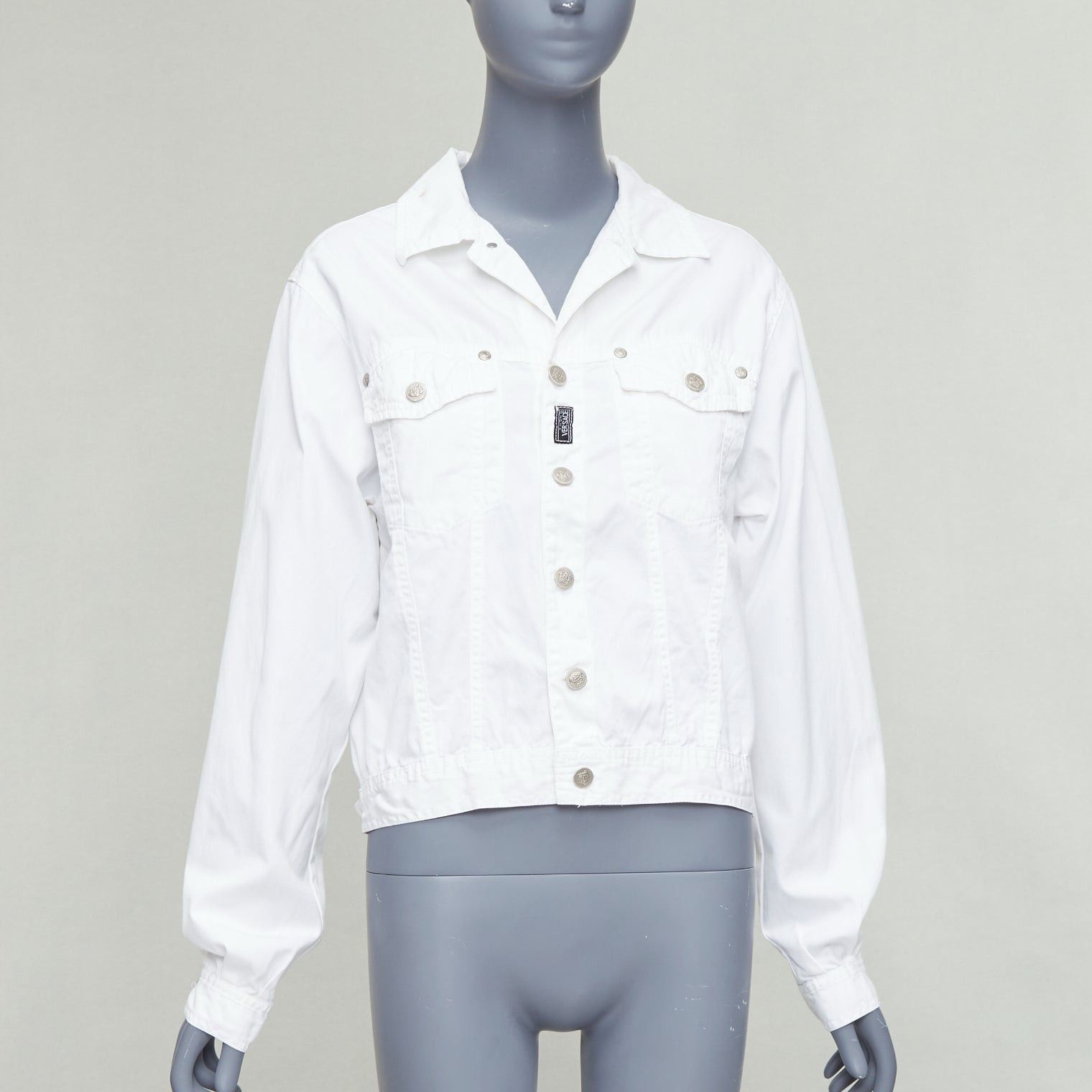 Versace VERSACE YOUNG Vintage white silver medusa logo button jacket Size XS / US 0-2 / IT 36-38 - 1 Thumbnail