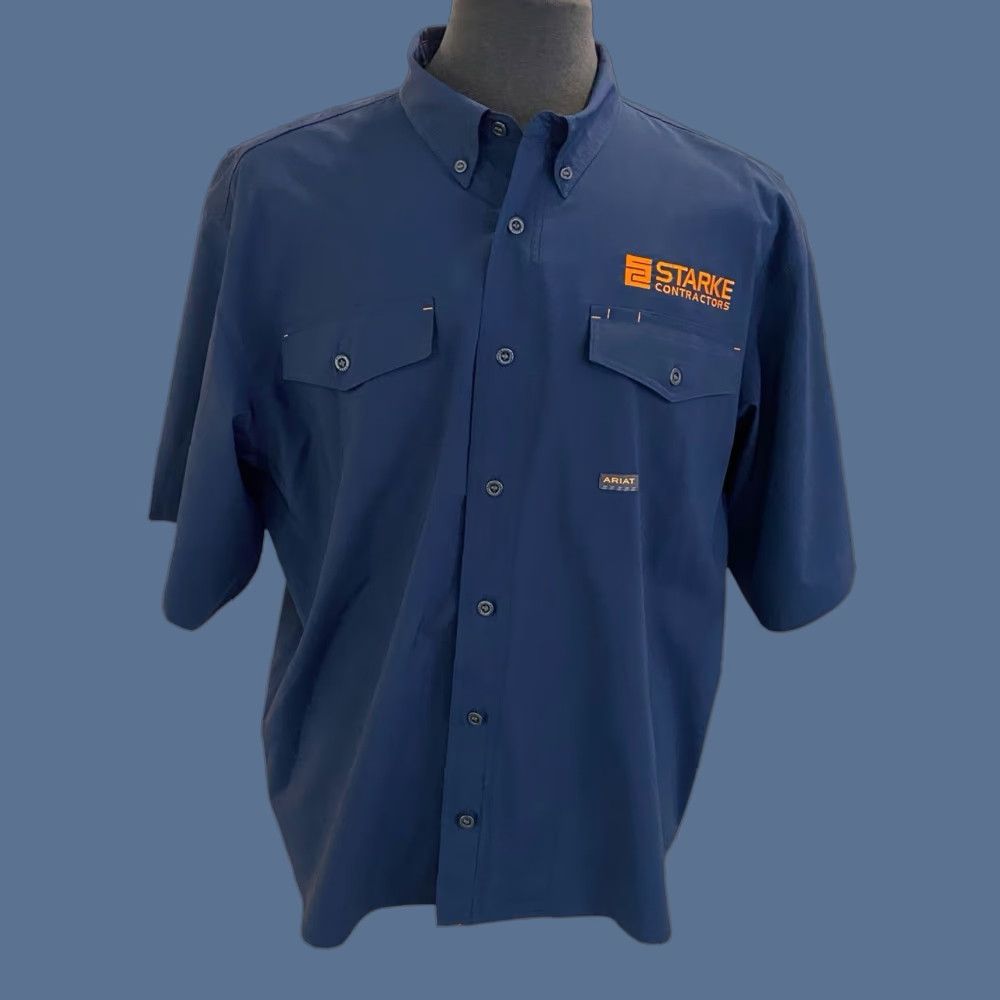 Ariat ARIAT REBAR Shirt Mens XLT Navy Blue Button Down Short Sleeve Shirt READ Size US XL / EU 56 / 4 - 1 Thumbnail