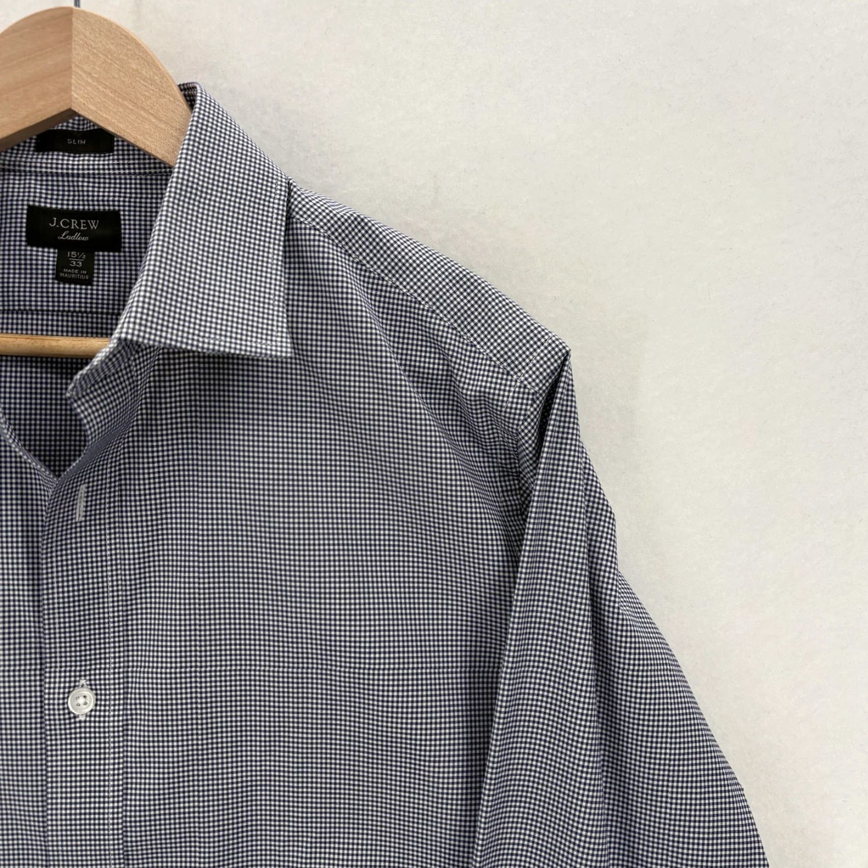 J.Crew J.CREW Ludlow Dress Shirt Mens 15.5 32/33 Blue Gingham Slim Stretch Business Shirt Size 42R - 2 Thumbnail