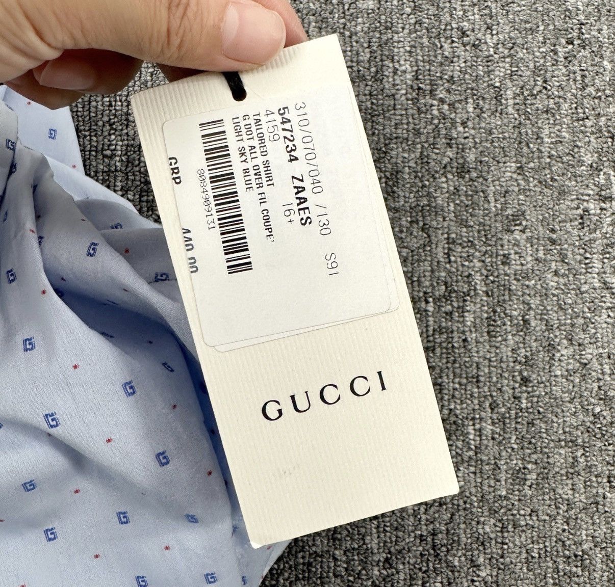 Gucci Gucci Light Blue Lapel Embroidered G Long Sleeve Shirt K12 Size US XS / EU 42 / 0 - 7 Thumbnail