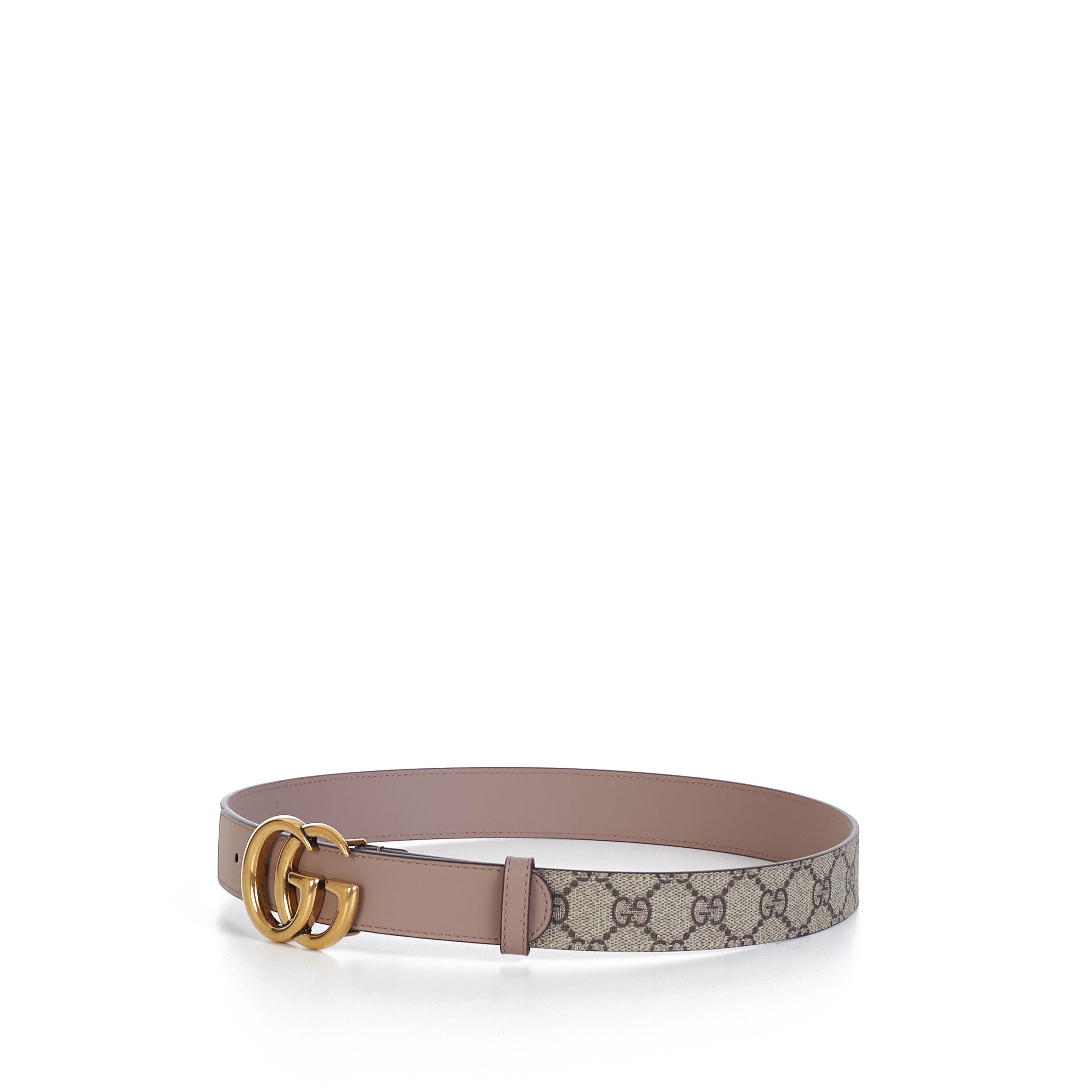 Gucci GG Thin Marmont Belt In Beige GG Supreme & Pink Leather Size ONE SIZE - 2 Thumbnail