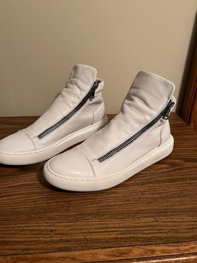 White Double Zip Leather High Top