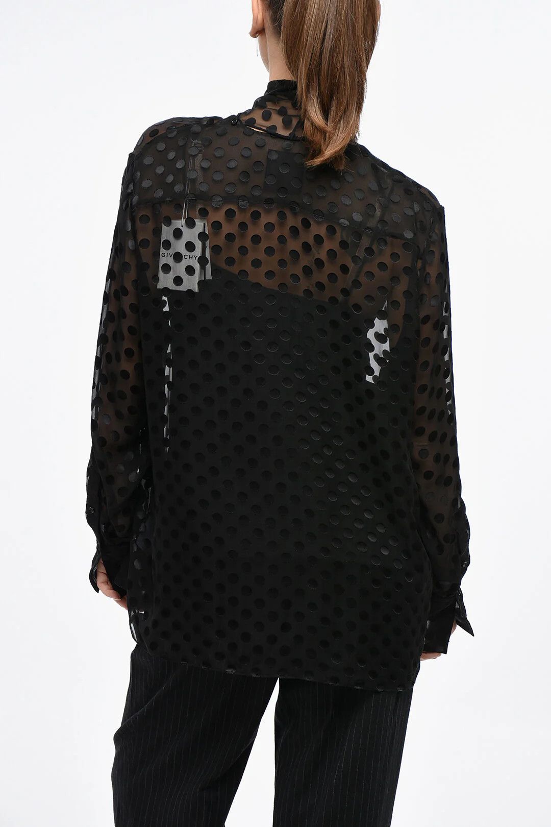Givenchy og1mm0326 Chiffon Tie-Neck Blouse in Black Size M / US 6-8 / IT 42-44 - 2 Thumbnail