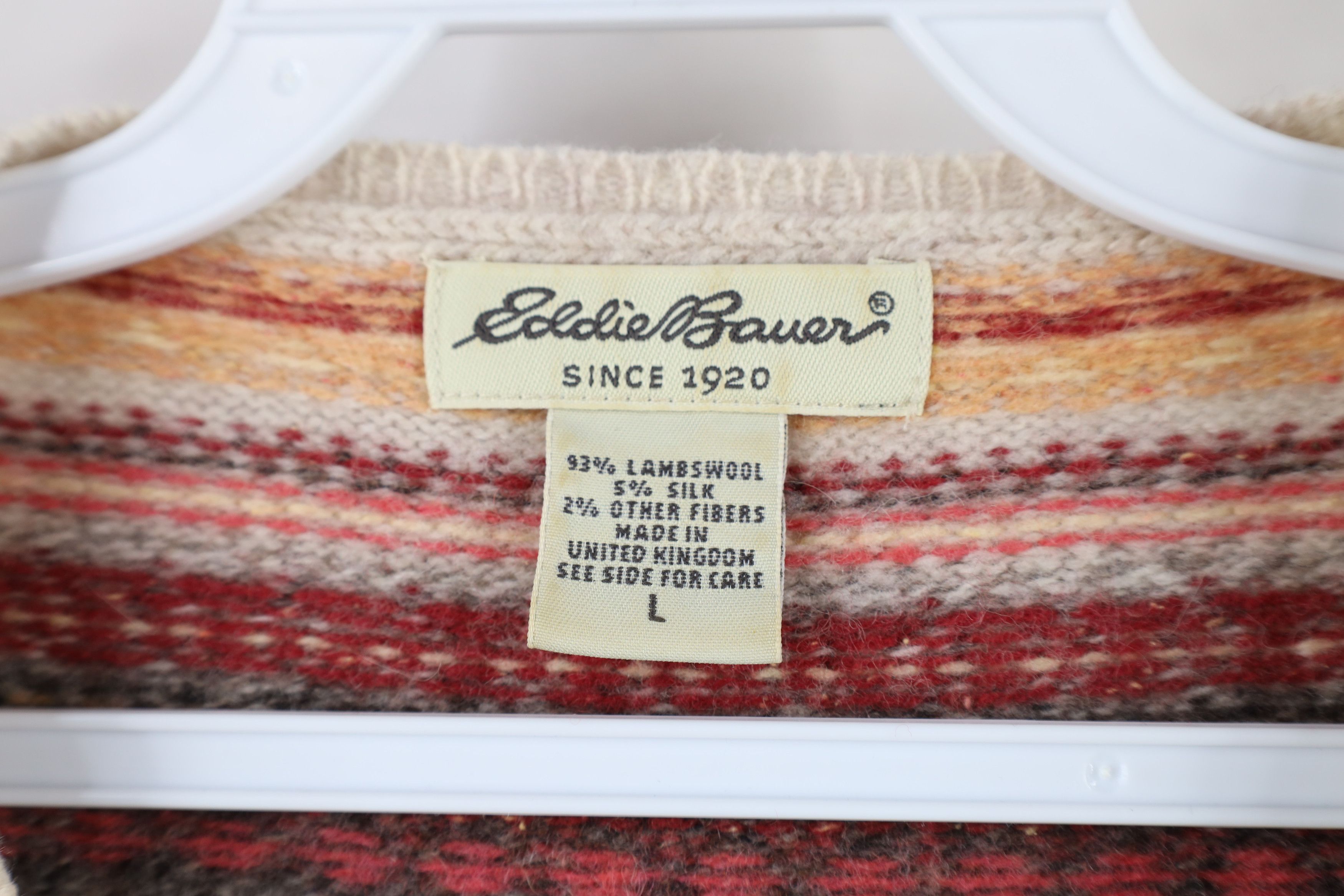 Eddie Bauer × Vintage Vintage 90s Eddie Bauer Lambswool Knit Fair Isle Sweater Size L / US 10 / IT 46 - 6 Thumbnail