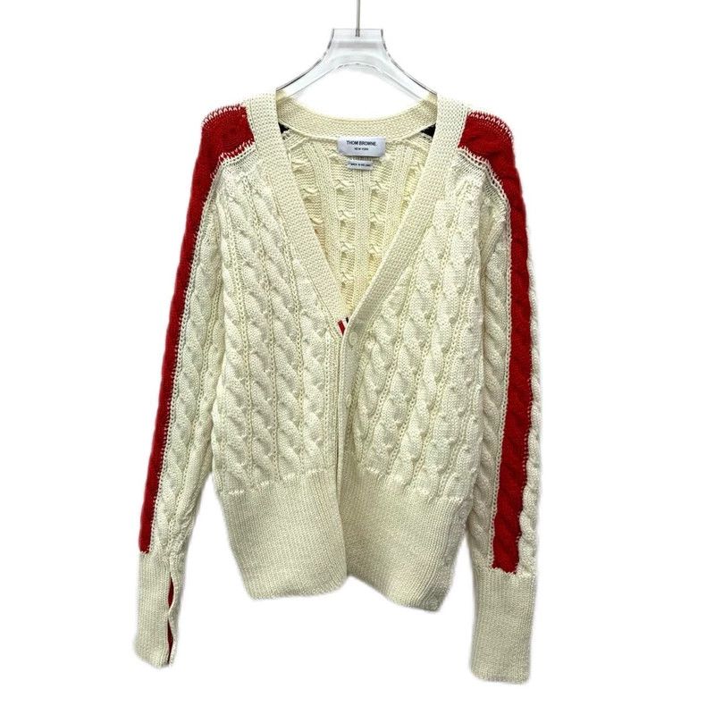 Thom Browne Beige twisted wool V-neck long-sleeved knitted