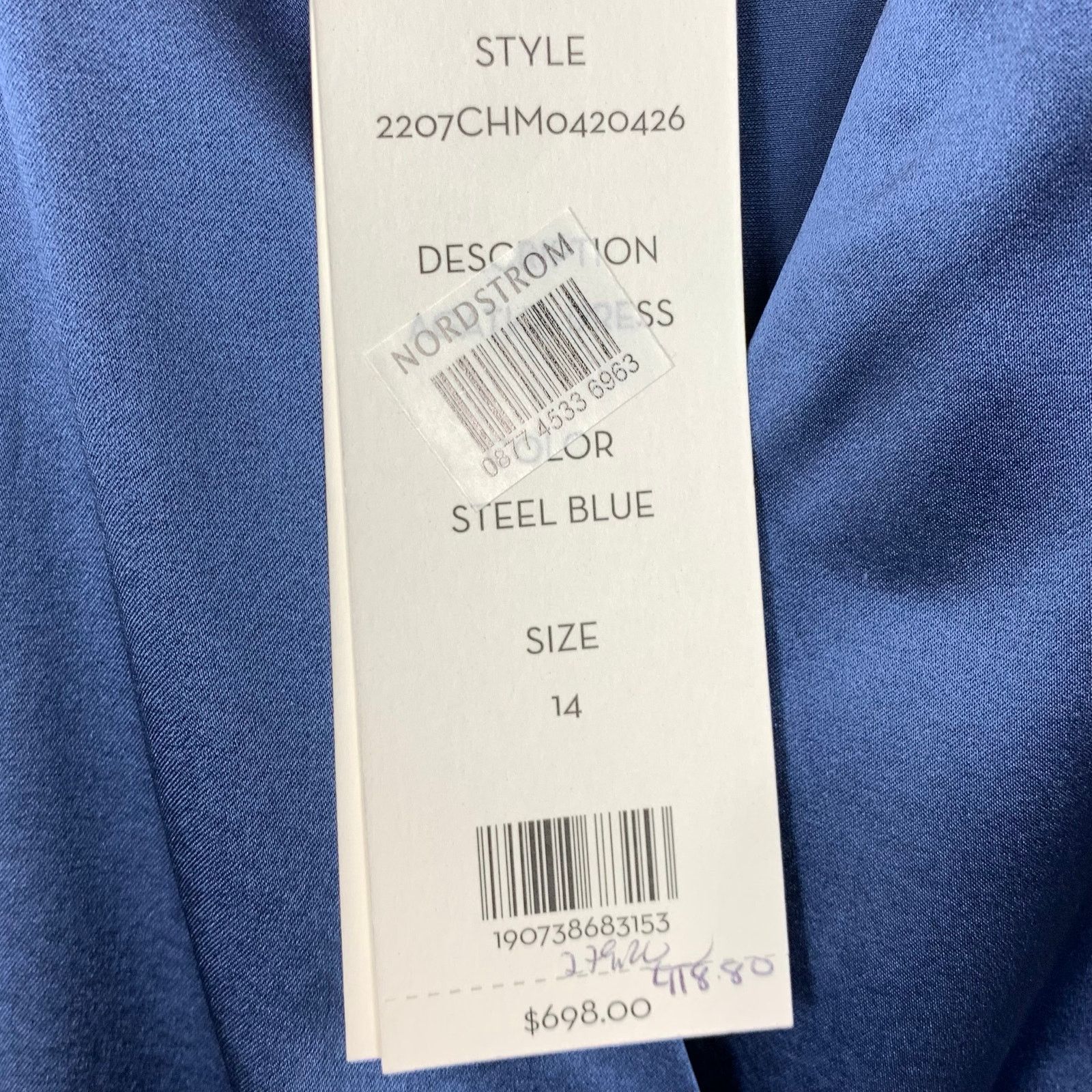 Veronica Beard Agatha Ruched Long Sleeve Silk Dress Blue 14
