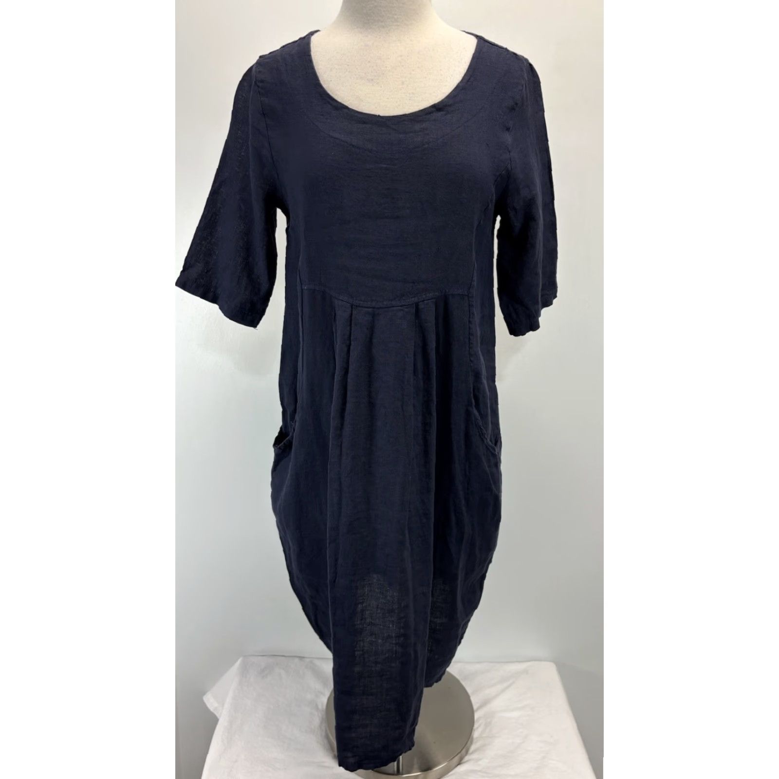 Vintage Luca Vanucci Dress Womens S Blue 100% Linen Lagenlook Pockets Oversized Italy Size S / US 4 / IT 40 - 2 Thumbnail