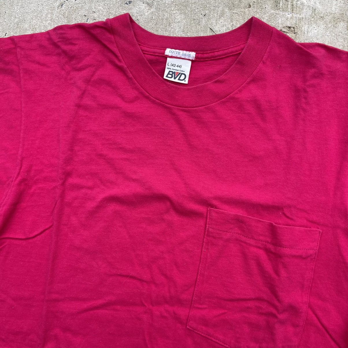 Vintage Vintage 90s Blank Pink BVD Single Stitch Pocket Shirt Size L / US 10 / IT 46 - 2 Thumbnail