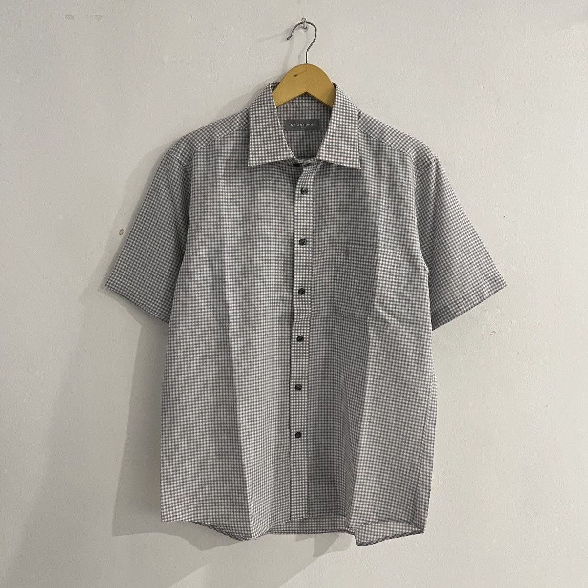 Issey Miyake Indian Homme - Gingham Gray Ss Button Up Shirt Size US L / EU 52-54 / 3 - 1 Thumbnail