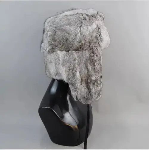 Other Size XL Warm Natural Rabbit Fur Bomber Hat With Earflaps Size ONE SIZE - 2 Thumbnail