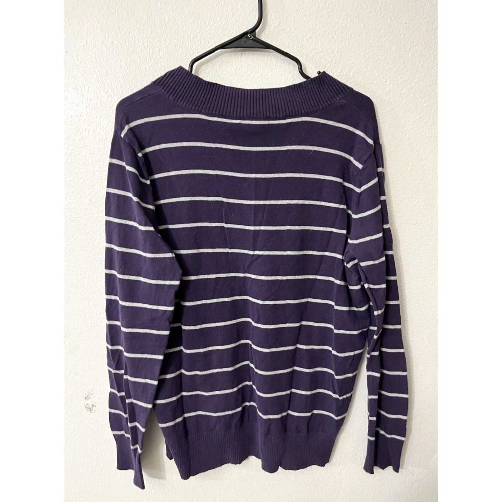 Gap Gap Sweater Women XL Purple Striped Cotton-Blend V-Neck Pullover Size XL / US 12-14 / IT 48-50 - 2 Thumbnail