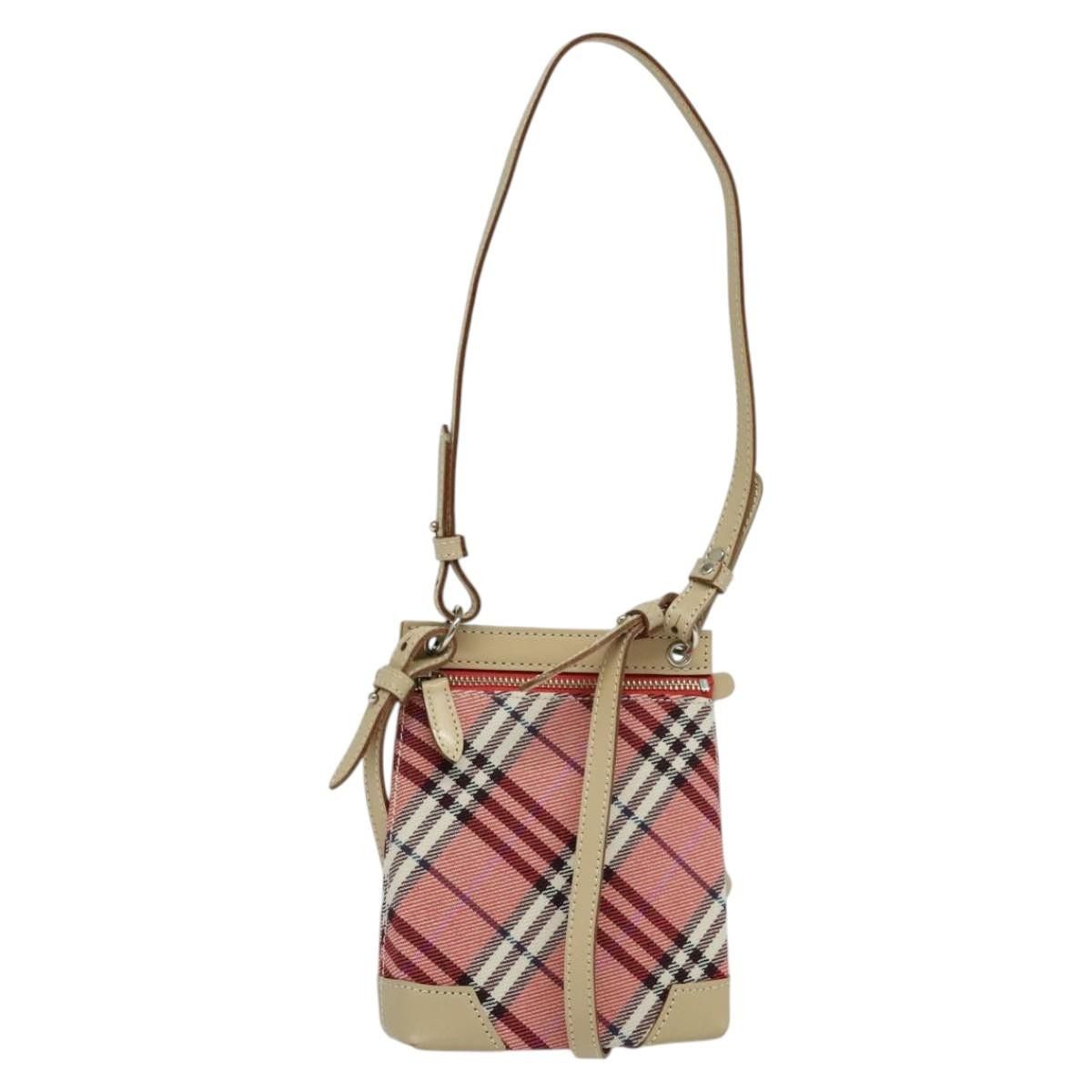 Burberry Nova Check Blue Label Shoulder Bag Canvas 2Way Pink Silver Auth Bd1626 in Pink/Silver, Women's