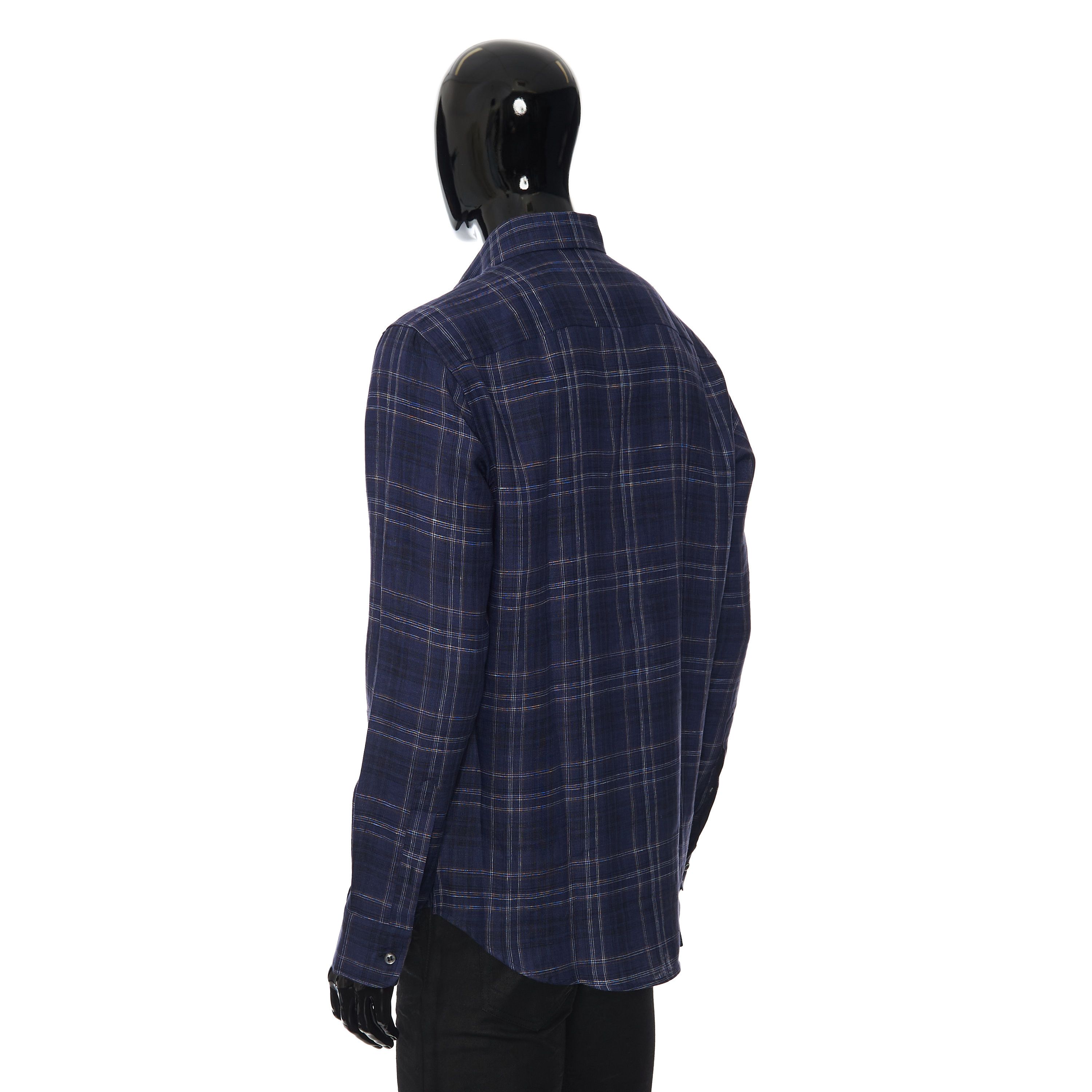 Brioni Longsleeve Fitted Shirt In Checked Blue Linen Size US M / EU 48-50 / 2 - 4 Thumbnail