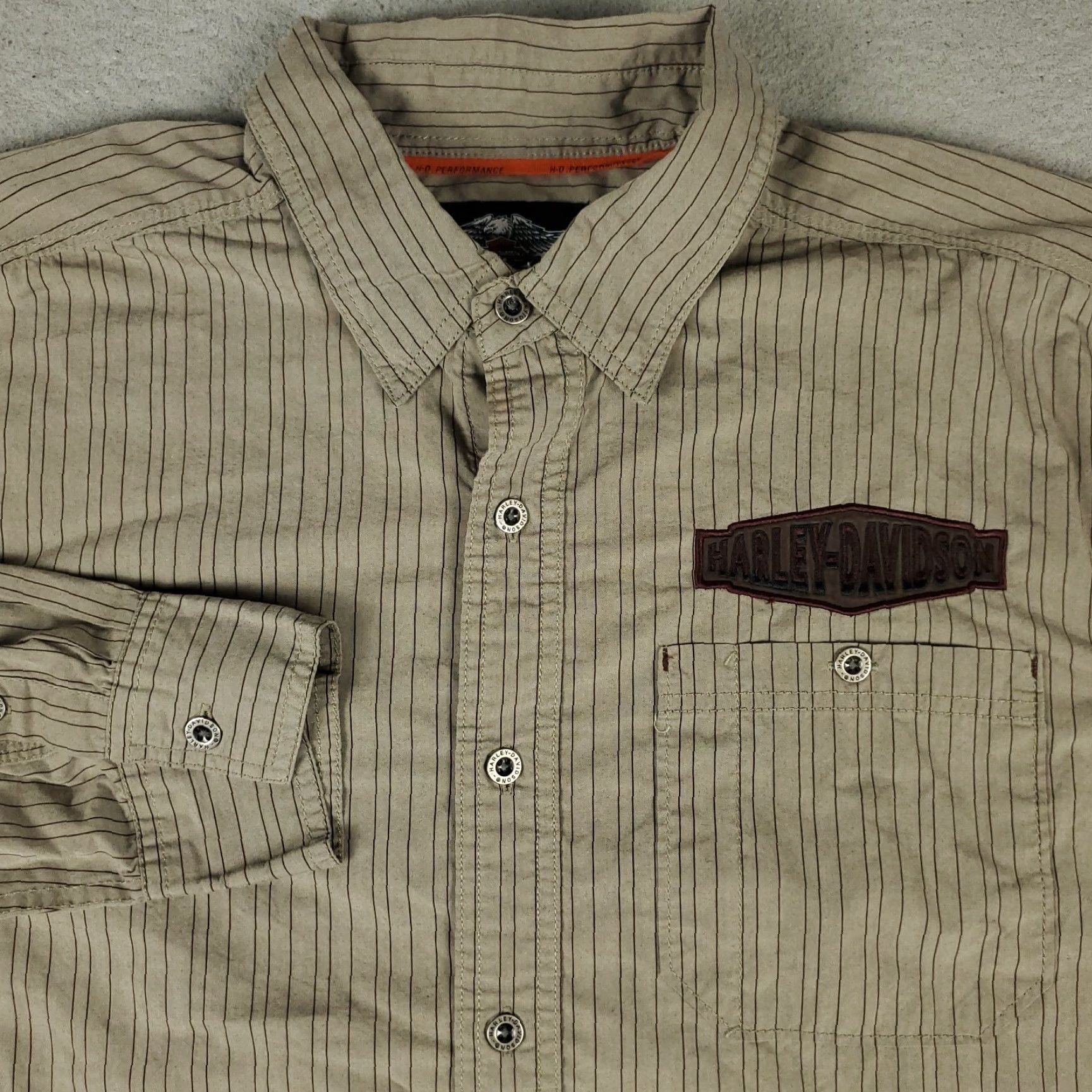 Harley Davidson Harley-Davidson Shirt Mens XL Beige Striped Button-Up Long Sleeve Size US XL / EU 56 / 4 - 2 Thumbnail