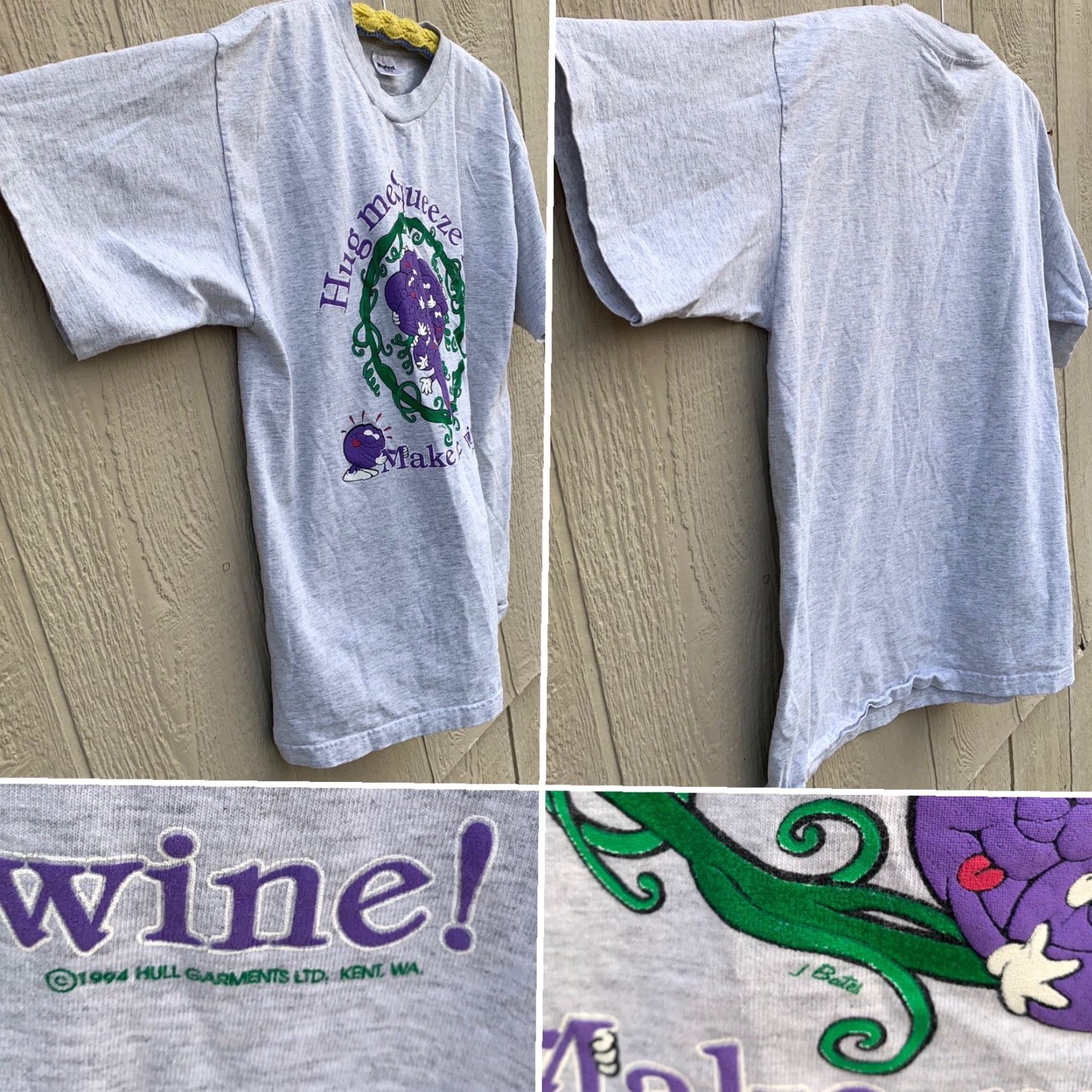 Vintage VINTAGE Hug me Squeeze me Make me wine t-shirt 1994 Hull Garments 90s grapes XL Size XL / US 12-14 / IT 48-50 - 3 Thumbnail