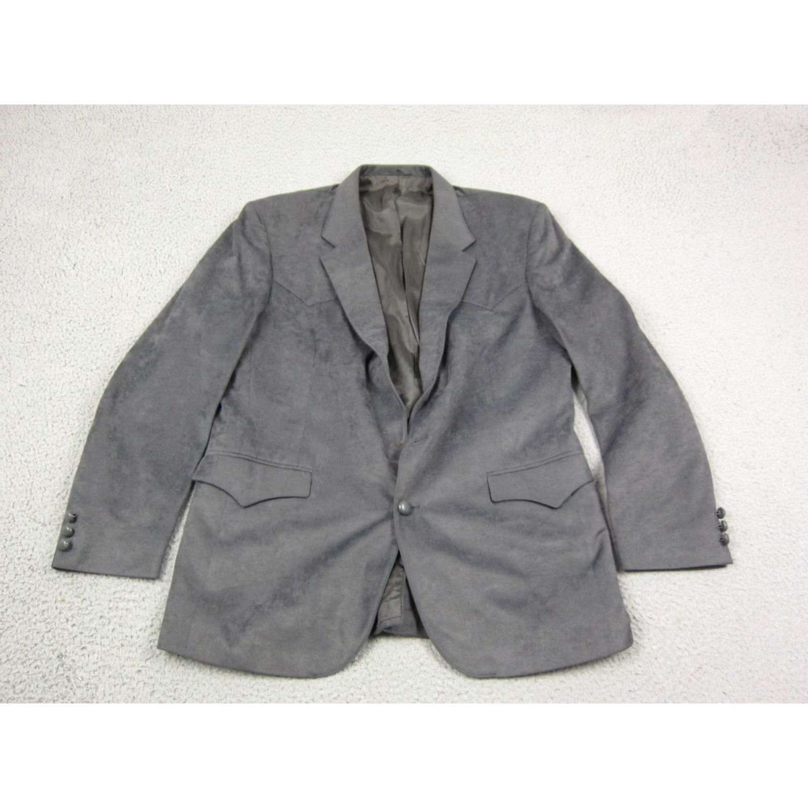 Farah VINTAGE Farah Blazer Mens 44R Gray Velvet Western Sport Coat Blazer Gray Velvet 90s US Made Mens Size 44R - 2 Thumbnail