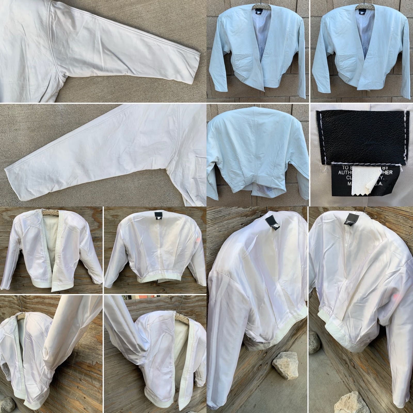 Vintage VINTAGE Leather Jacket White Cropped 80s Shoulder Pads Size S Or M Women Size M / US 6-8 / IT 42-44 - 8 Thumbnail