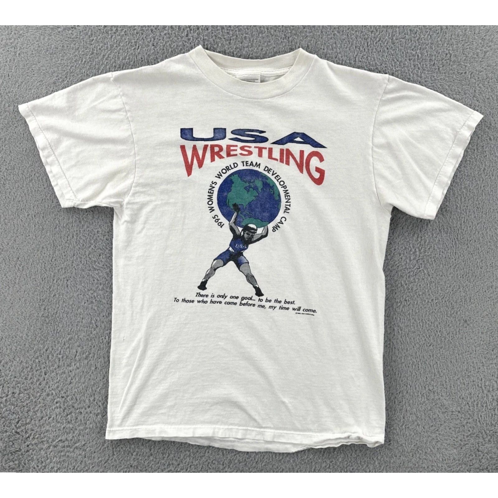 Tultex VINTAGE Tultex Mens M White Shirt USA 90s Graphic Print T-Shirt Womens Wrestling Camp Size M / US 6-8 / IT 42-44 - 2 Thumbnail