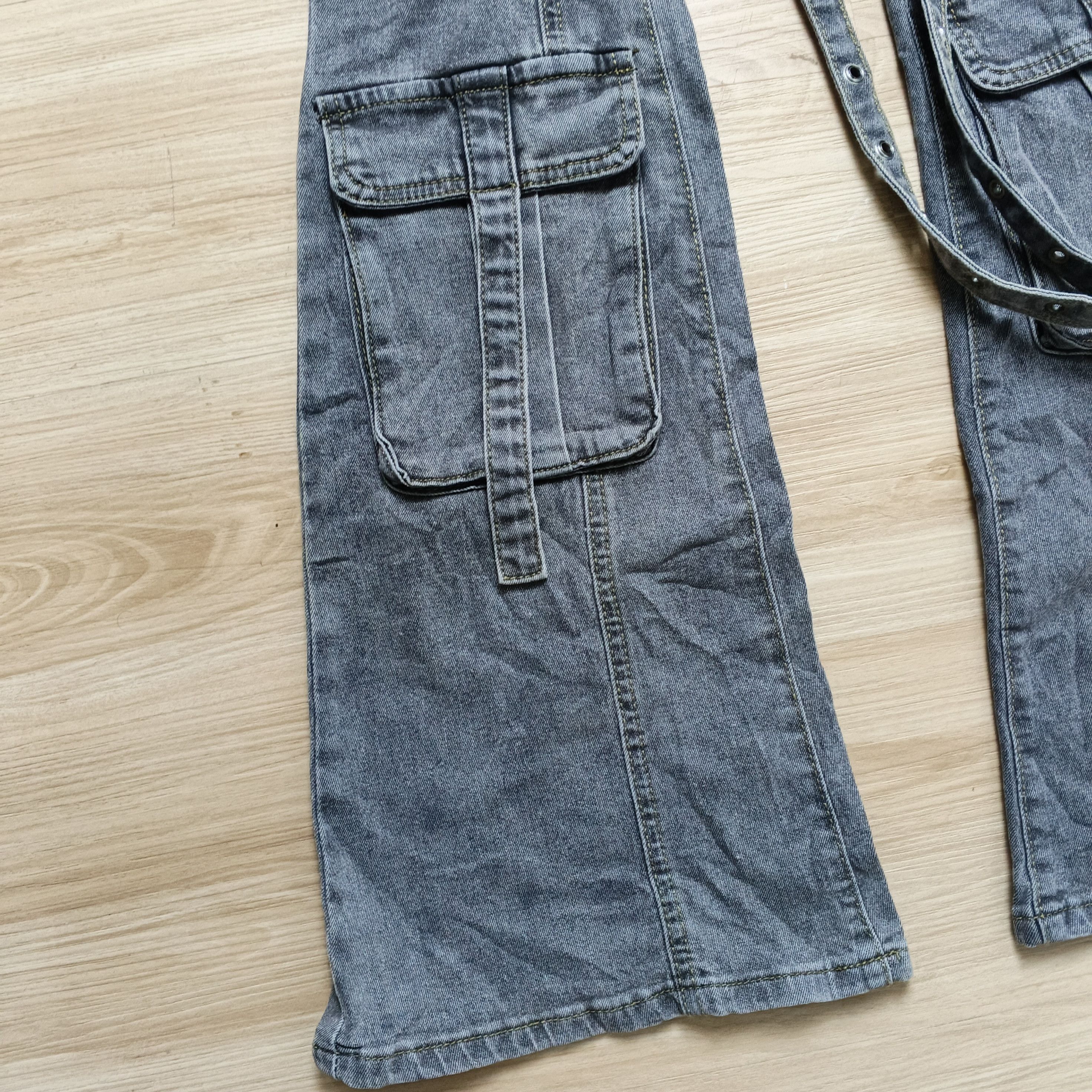 Le Grande Bleu (L.G.B.) Vintage Japanese Multi Pocket Flared Grunge Lace Jeans Size 24" / US 00 / IT 34 - 4 Thumbnail