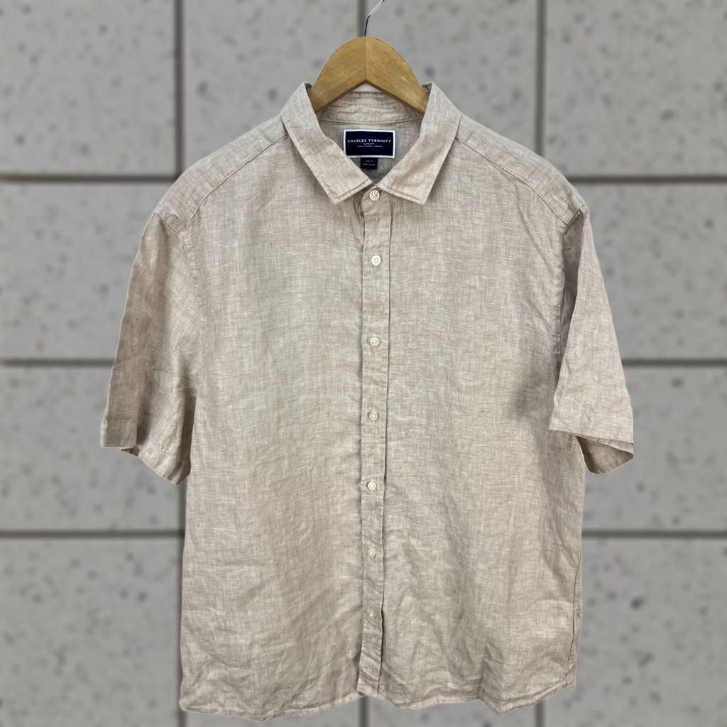 Charles Tyrwhitt Charles Tyrwhitt Linen Shirt Slim Fit XL Button-Up Beig e Men Short Sleeve Collared Casual/Classic Size US XL / EU 56 / 4 - 1 Thumbnail
