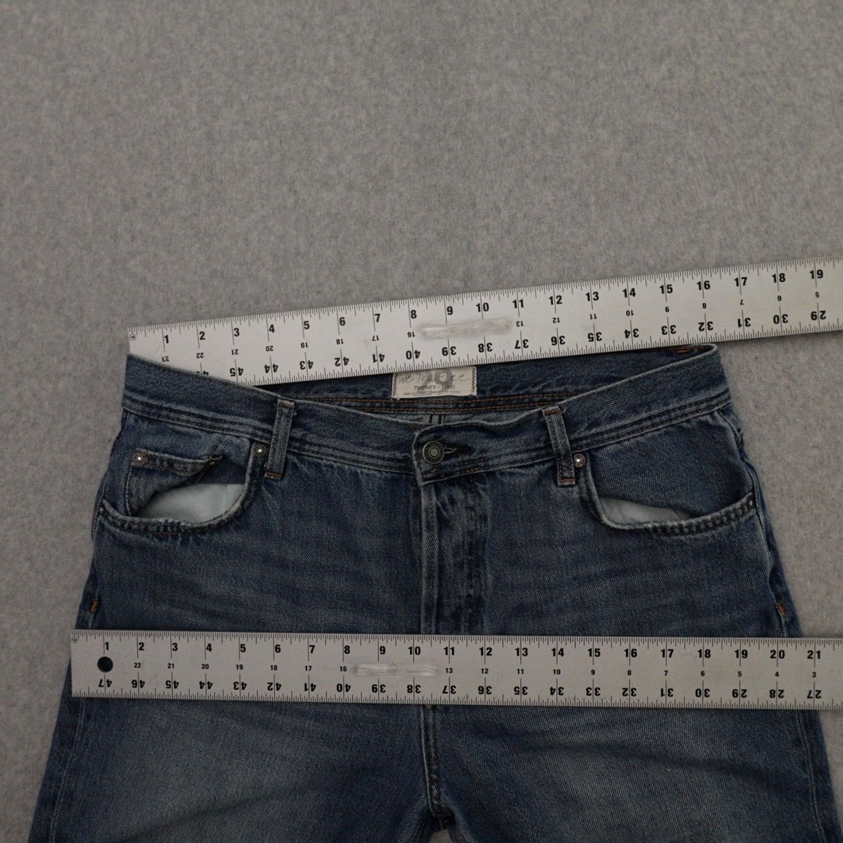 Vintage We The Free Womens Jeans 29 (29X27) Wide-Leg Baggy Fray Hem Blue Stripe Size 29" - 7 Thumbnail