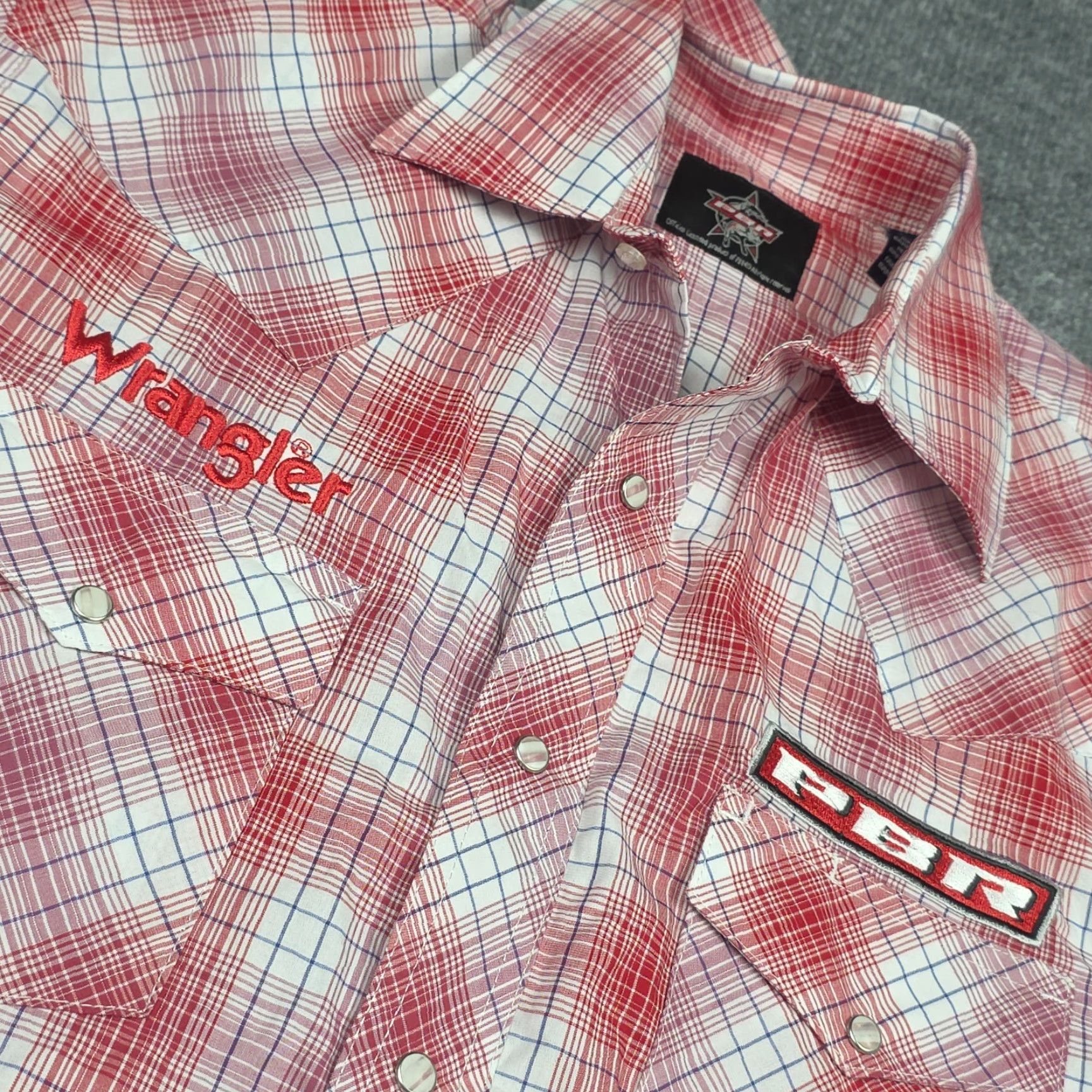 Wrangler Wrangler PBR Pearl Snap Shirt Mens Small Red White Western Rodeo Cowboy Shirt Size US S / EU 44-46 / 1 - 2 Thumbnail