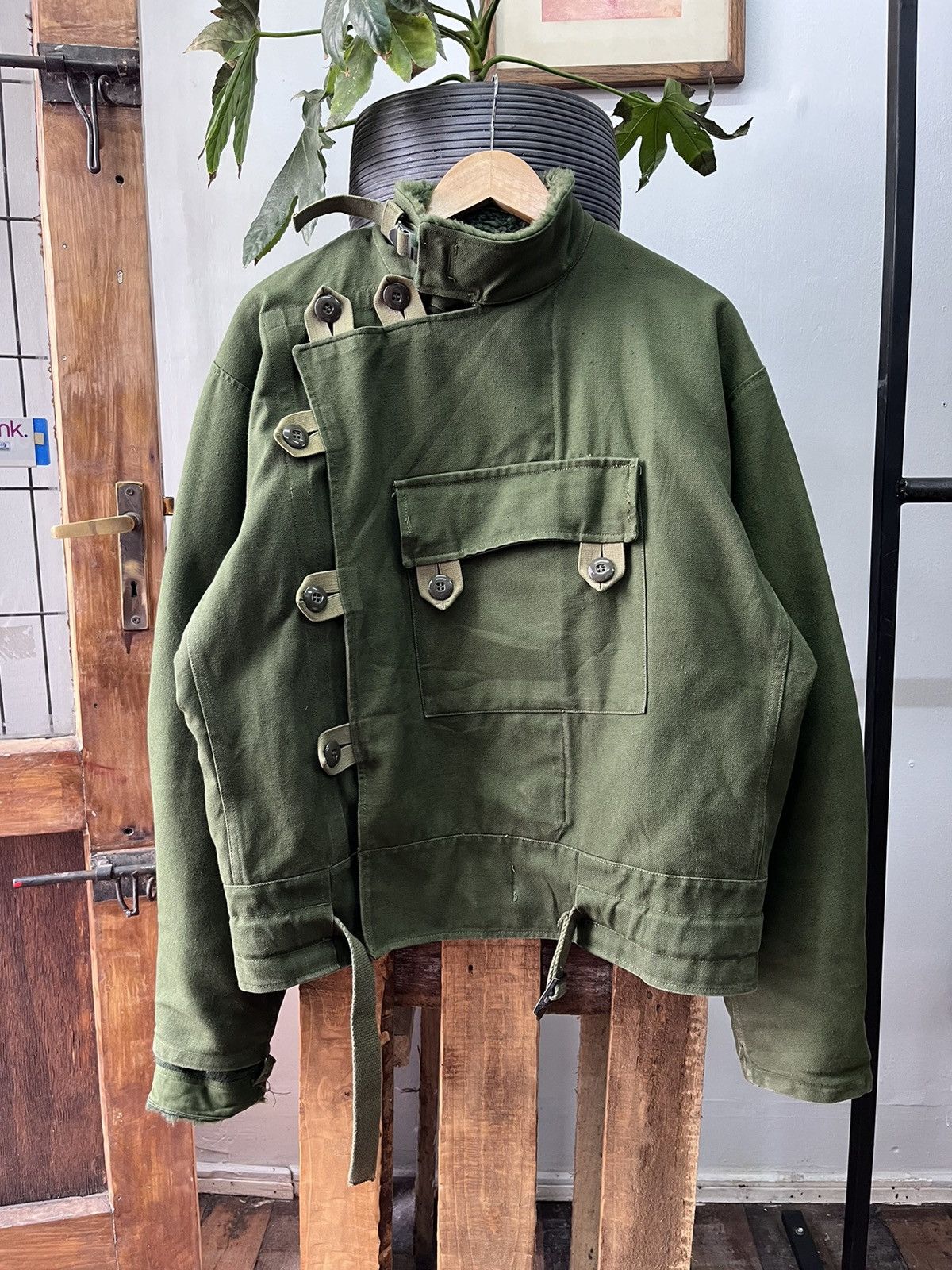 Image of Bomber Jacket x Military 1962 Vintage Swedish Military Motorcycle C50 Jacket in Green (Size XL)