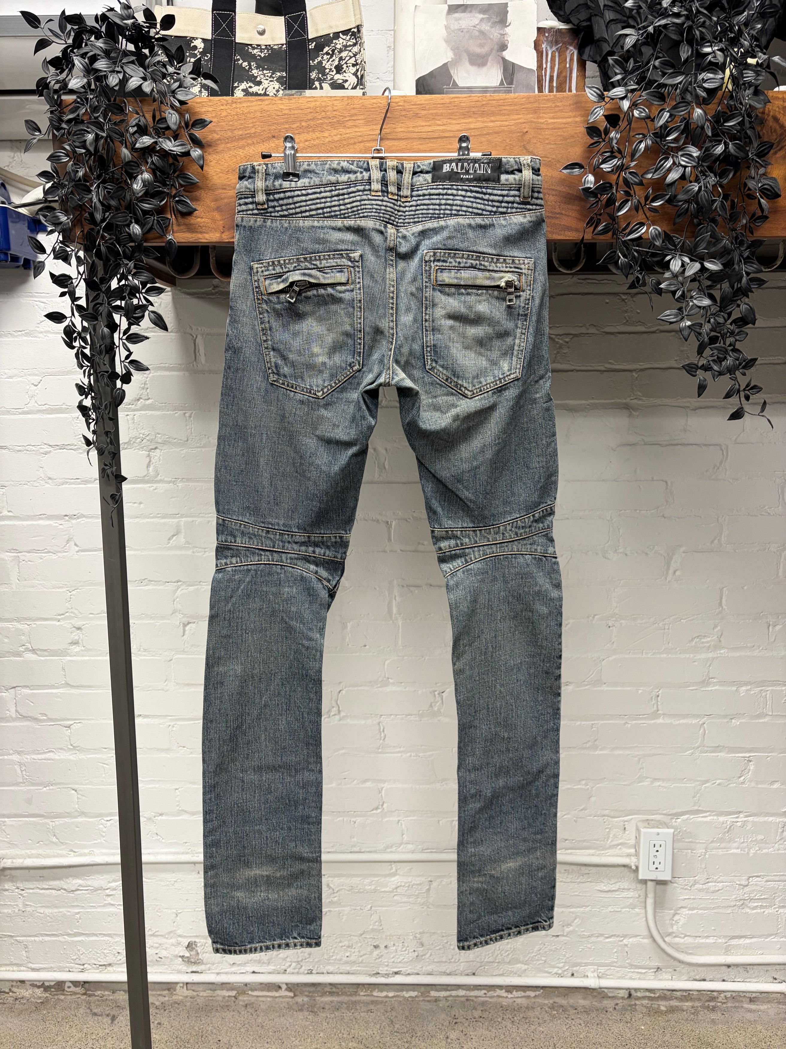 Balmain Raw Washed Blue Classic Biker Knee Denim