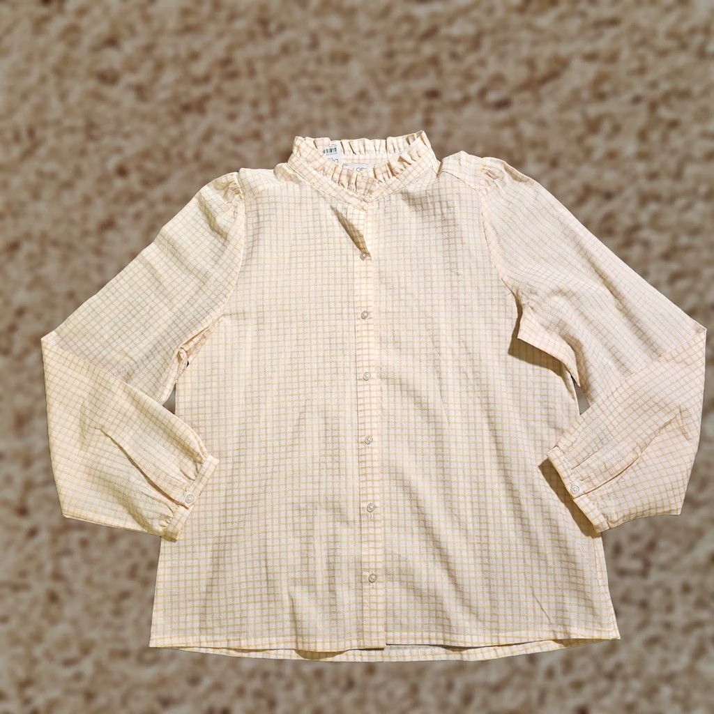 Loft LOFT Top Shirt Womens Medium White Yellow Plaid Long Sleeve Ruffle Neck Career Shirt Ladies Regular Size M Womens LOFT Blouse Shirt Size M / US 6-8 / IT 42-44 - 1 Thumbnail