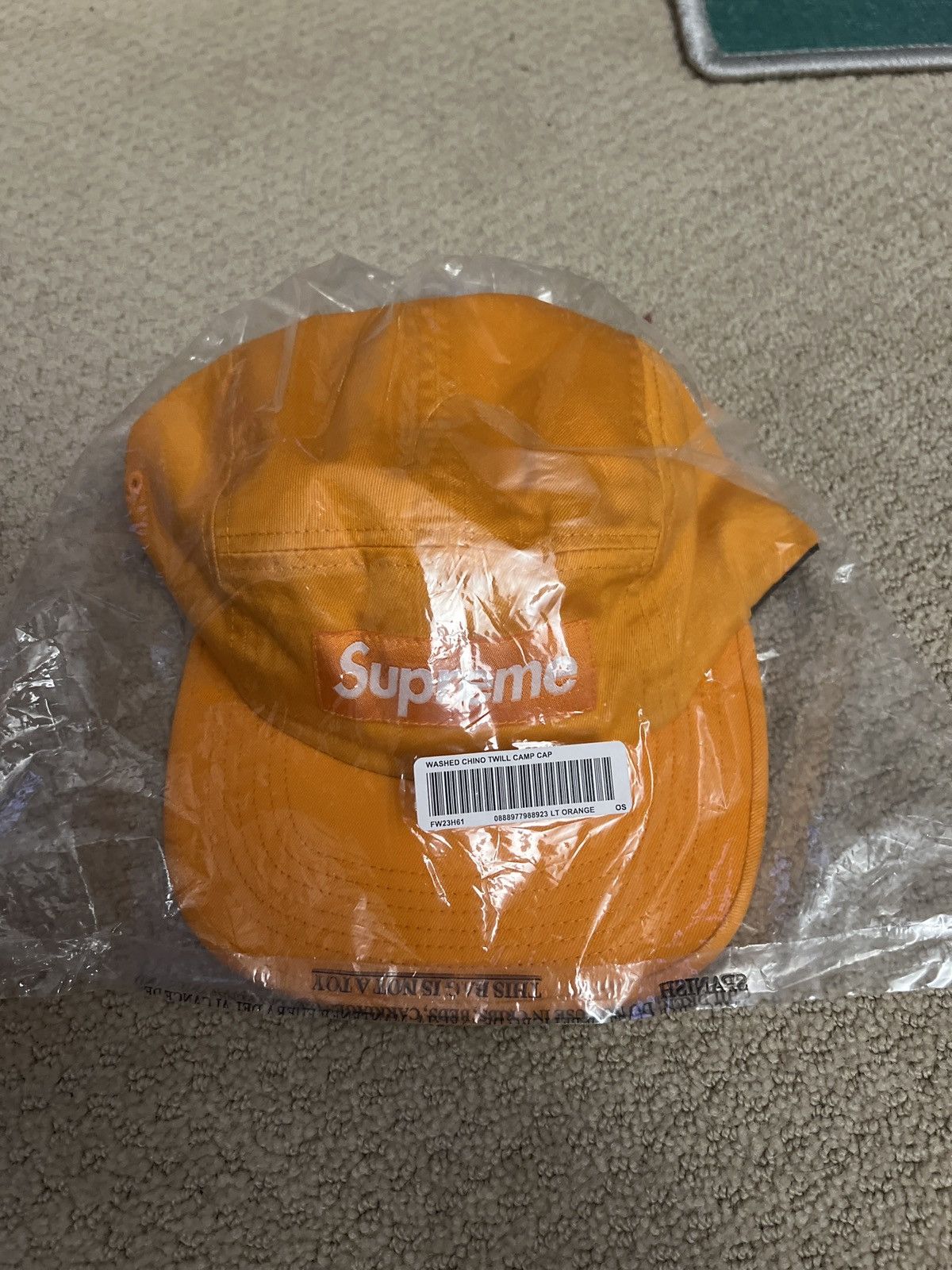 image of Supreme Washed Chino Camp Cap Orange Fw23, Men's