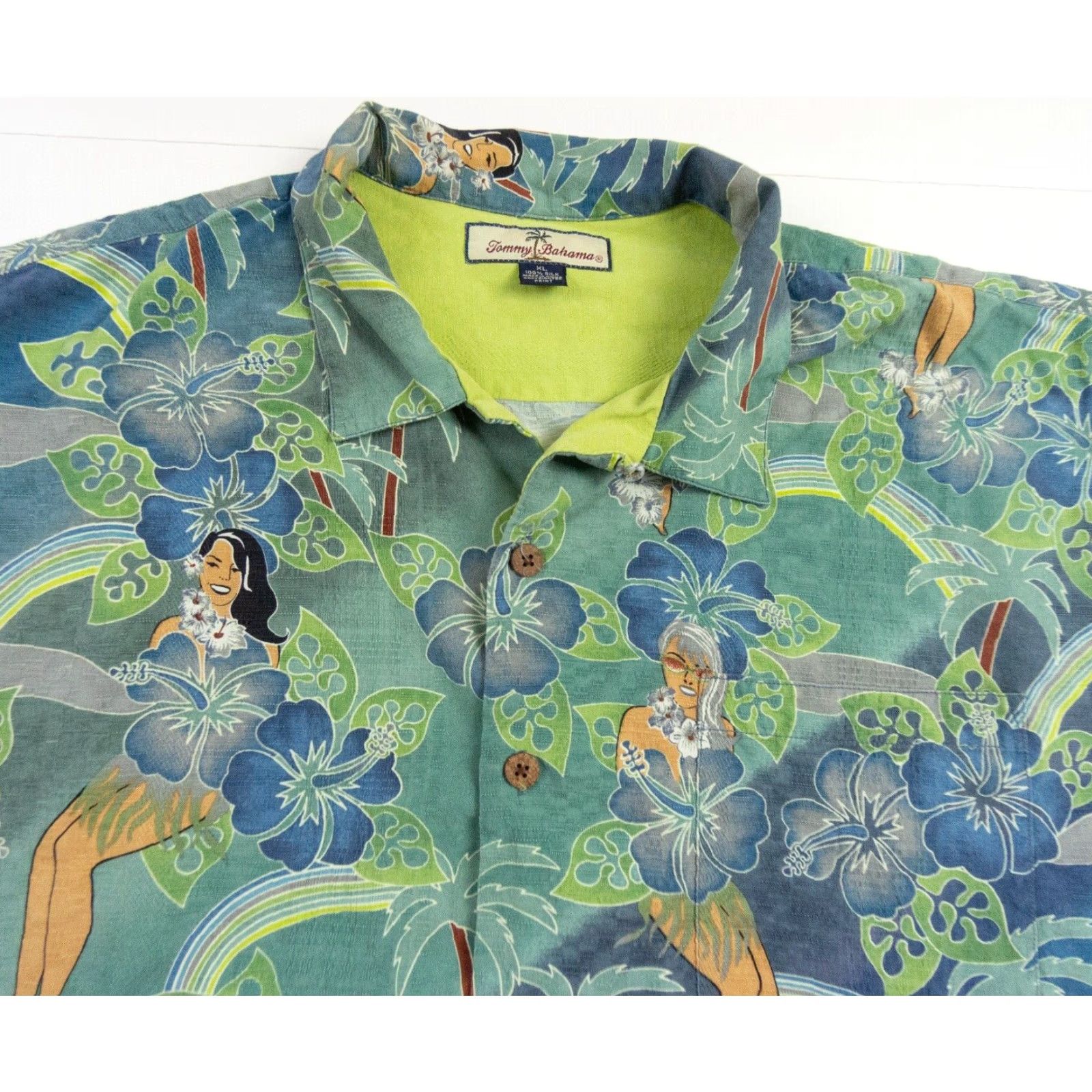 Tommy Bahama Tommy Bahama Shirt Mens XLarge Green Button-Up Short Sleeve Hawaiian Collared Silk Shirt Size US XL / EU 56 / 4 - 2 Thumbnail