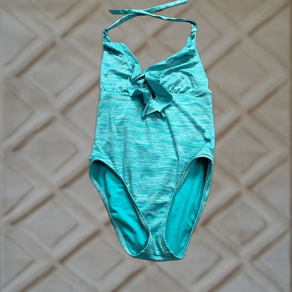 Mossimo Mossimo One Piece Swimsuit Women Large Blue Halter Backless Ruffles Bathing Suit Size L / US 10 / IT 46 - 1 Thumbnail